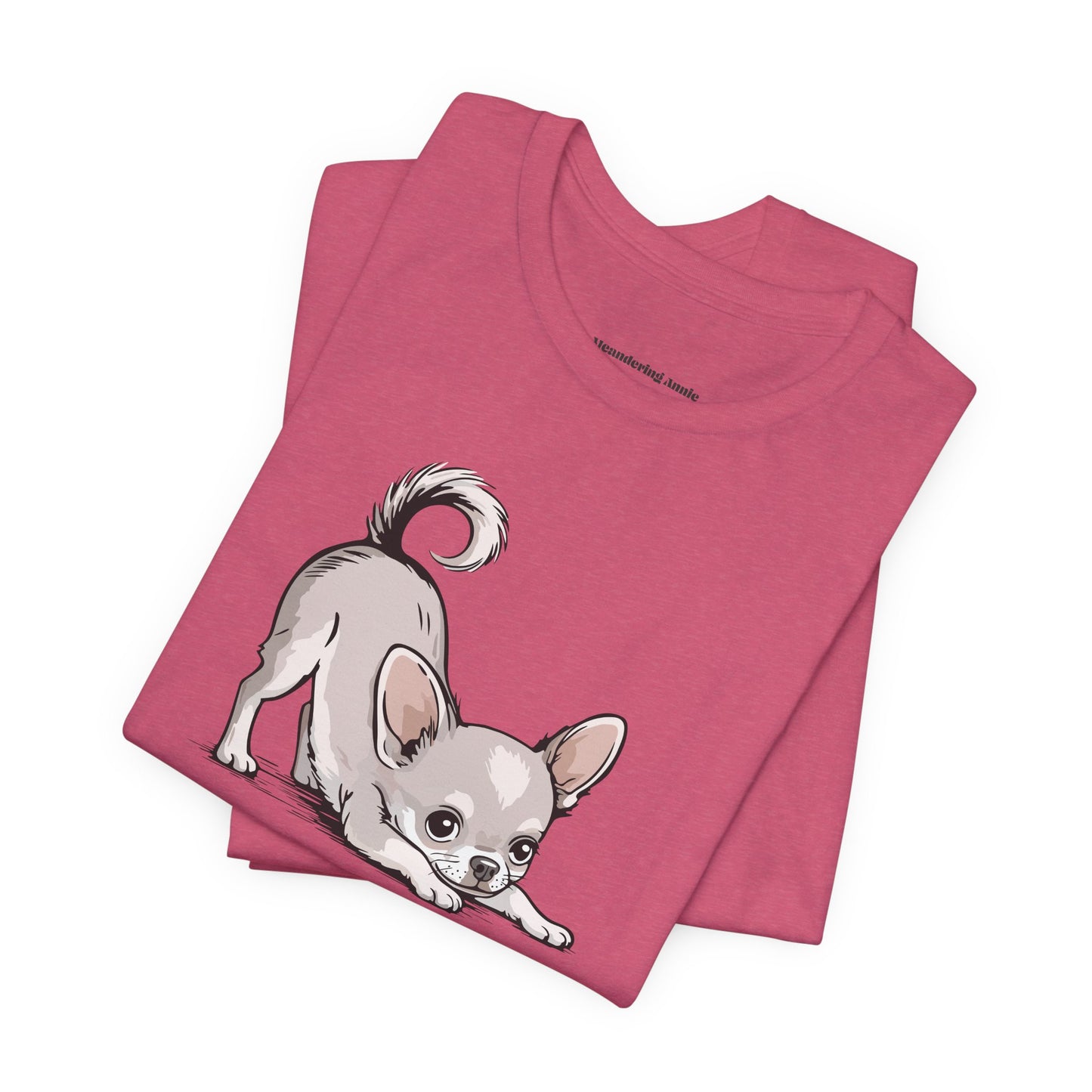 Playful Stretching Chihuahua Dog T-Shirt | Cute Puppy Dogs Illustration Tee, Cotton Chihuahuas Apparel, Pet Owner Shirts
