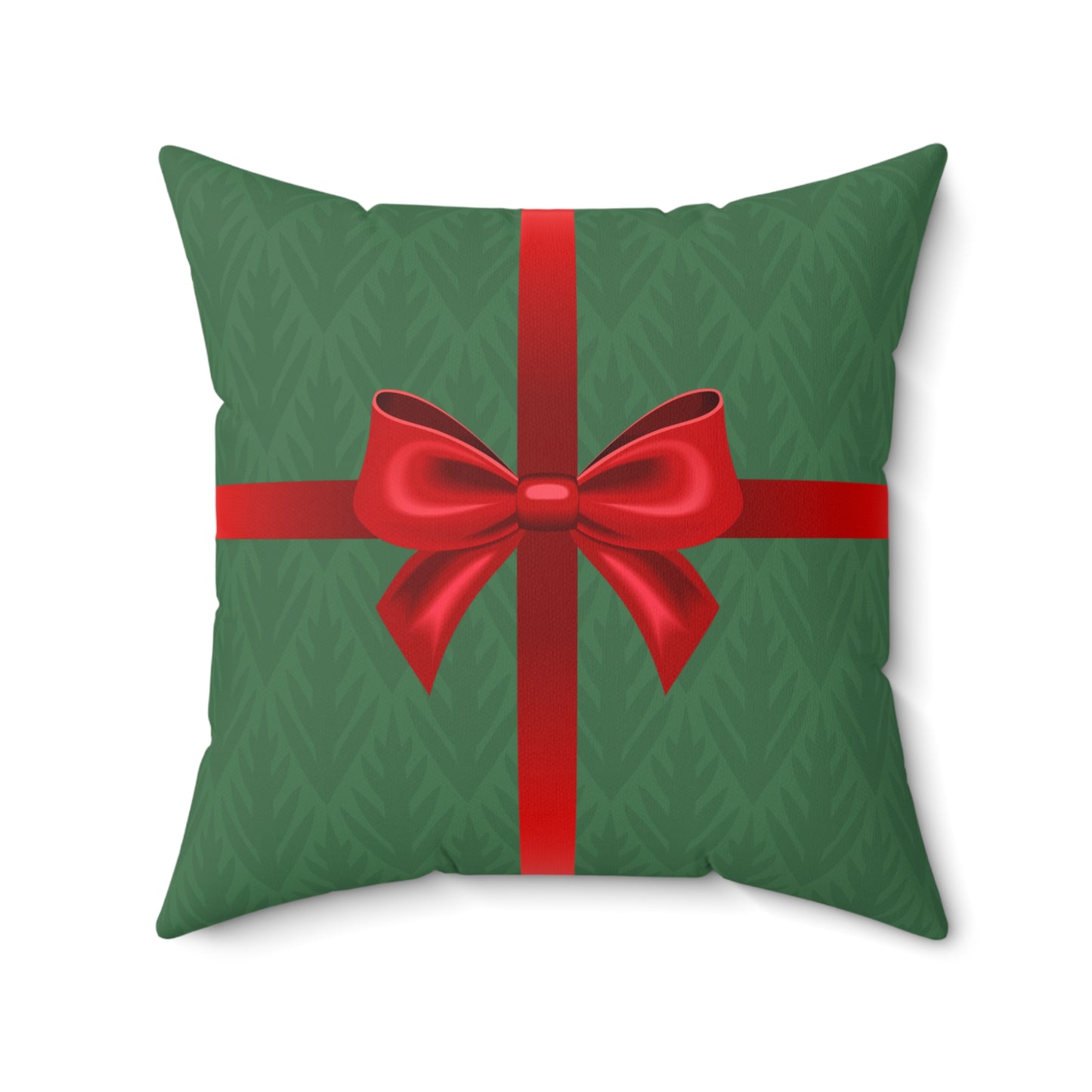 Holiday Gift Throw Pillow, Red Bow on Green Pattern Wrapped Present Pillows, Traditional Christmas Home Decor Xmas Decorations