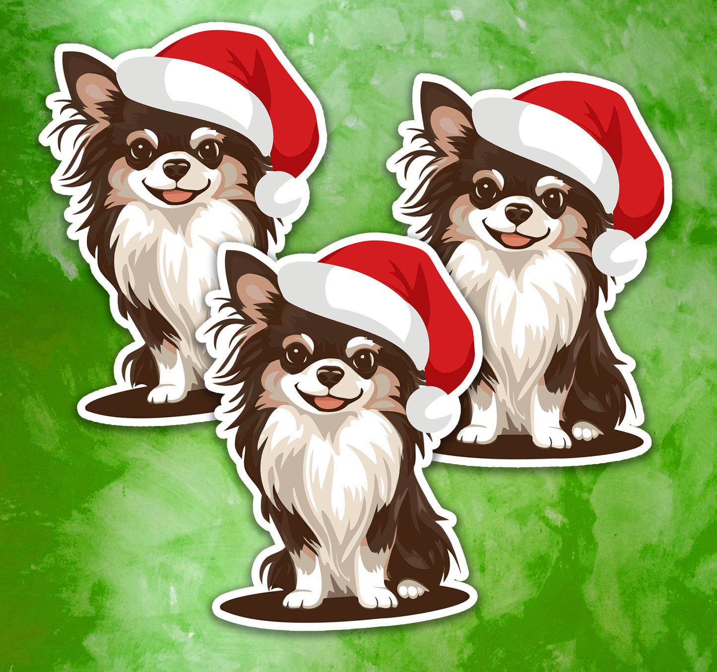 3" Christmas Long Haired Chihuahua Sticker - Santa Chihuahuas Dog Holiday Decal Stickers