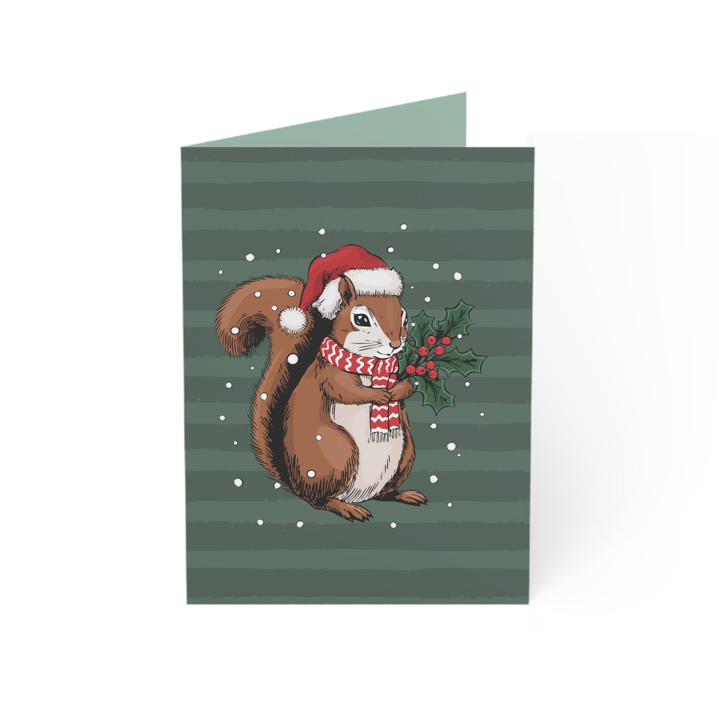 Christmas Squirrel Greeting Cards, Holiday Card 10, 30, 50 Pack + Envelopes Cute Winter Squirrels Artwork