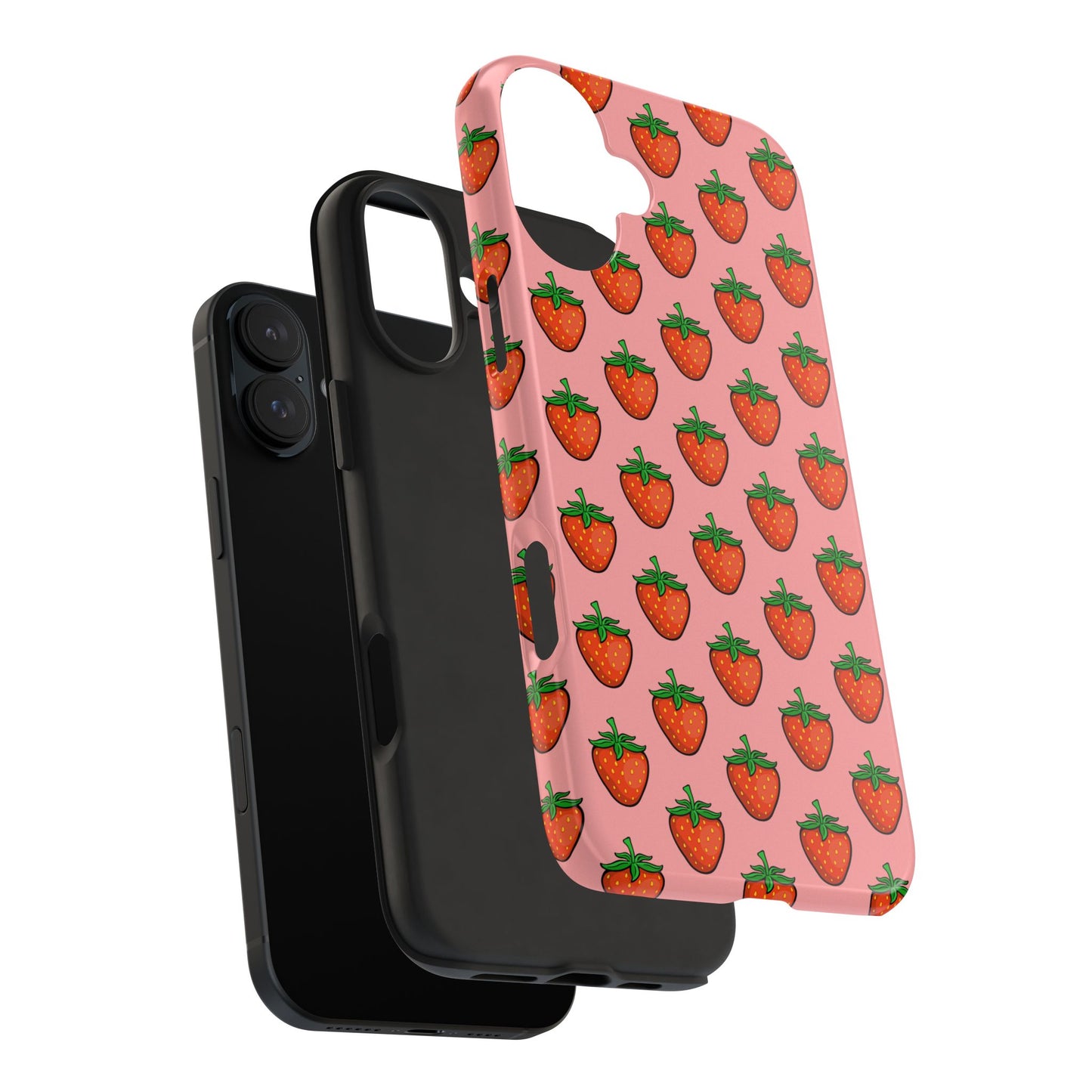 Strawberry Pattern Tough Phone Case, Cute Pink Berry Fruit Strawberries Design Cell Phone Cases