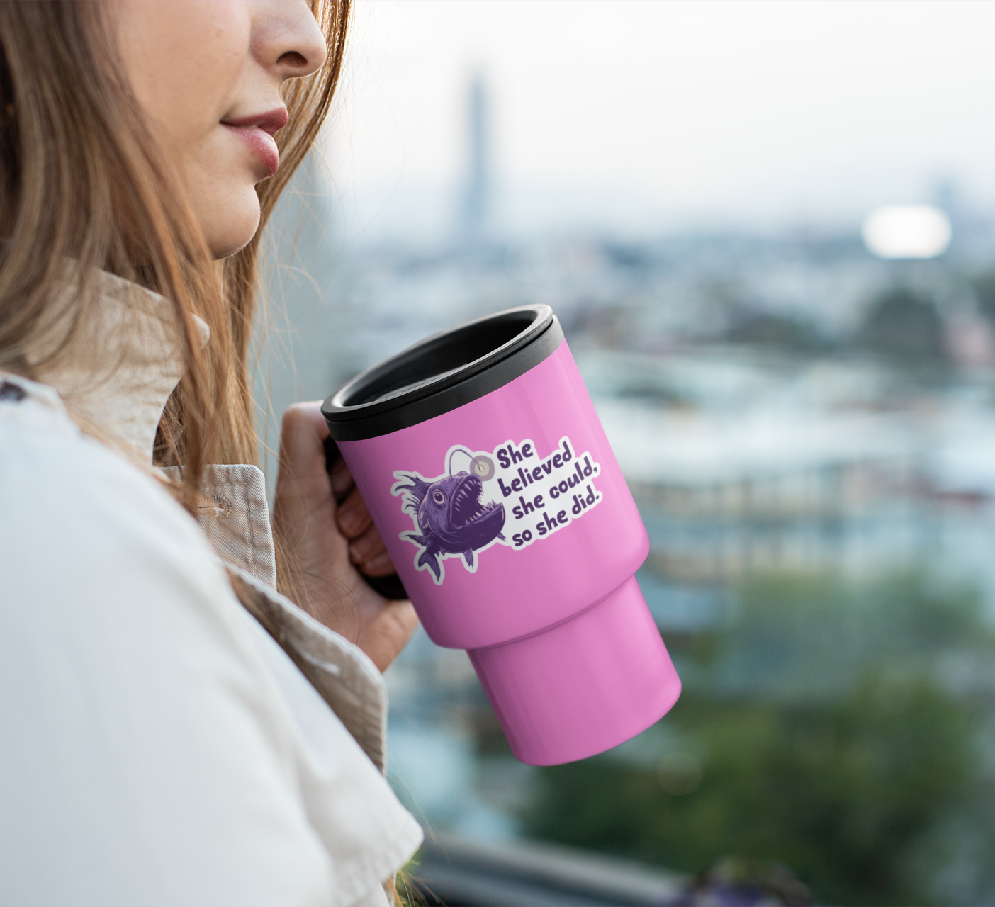 3.75" She Believed She Could Anglerfish Sticker - Deep Sea Angler Fish Decal Stickers