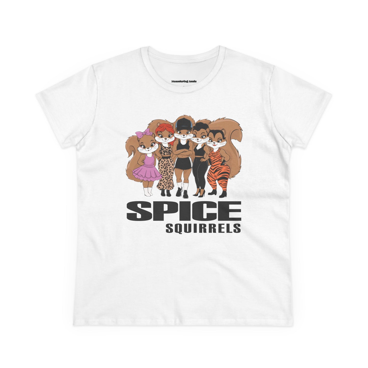 Spice Squirrels Semi-Fitted Ladies T-shirt Women's Midweight Cotton Tee with Funny Parody Squirrel Print