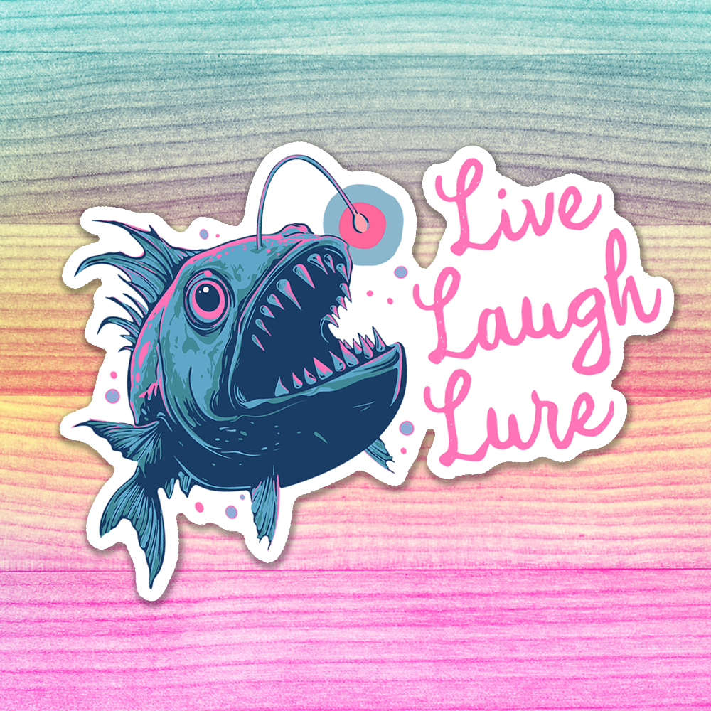 4" Anglerfish Live Laugh Lure Sticker - Deep Sea Angler Fish Decal Stickers