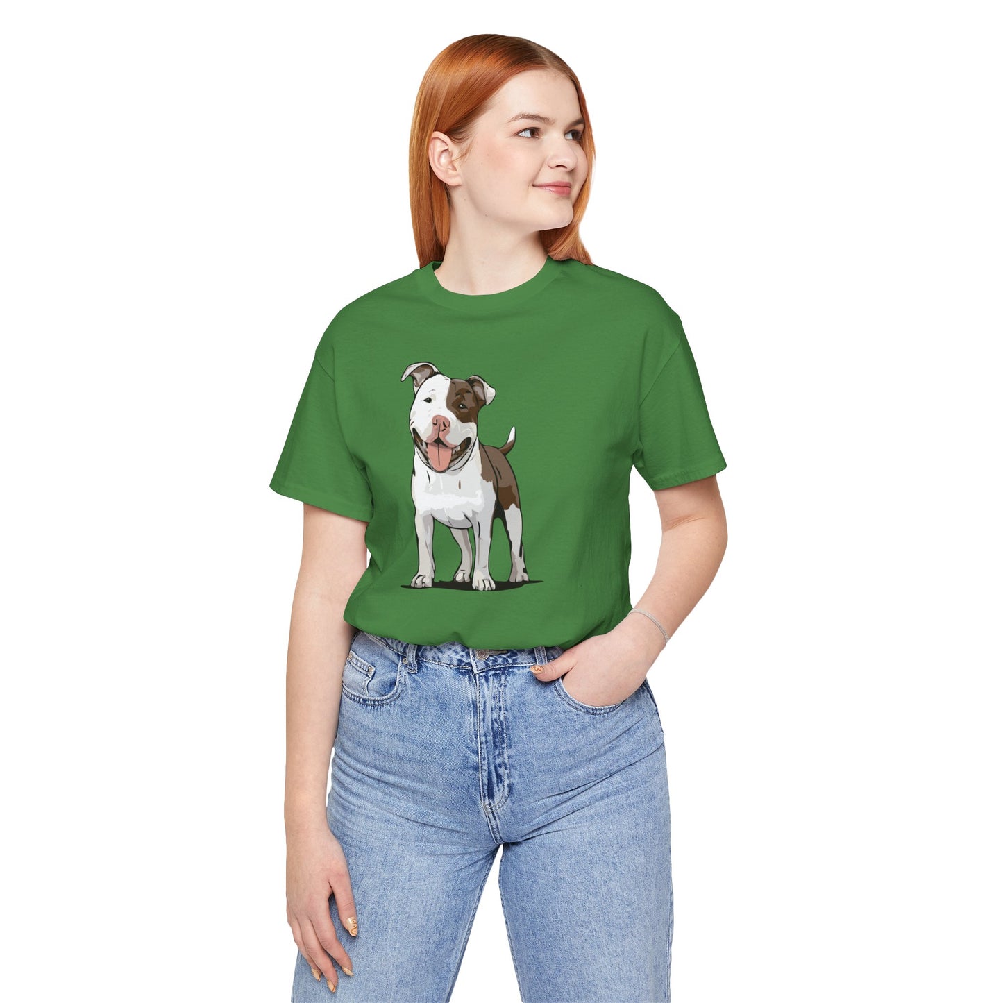 Ollie Dog T-shirt Mens Womens Unisex Jersey Cotton Short Sleeve Tee with Pitbull Dog Pet Design