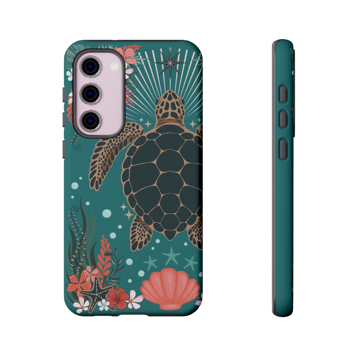 Sea Turtle Illustration Phone Case | Ocean Turtles Coral Floral Pattern Cell Phone Cases - Iphone, Google Pixel, Samsung - Matte Finish