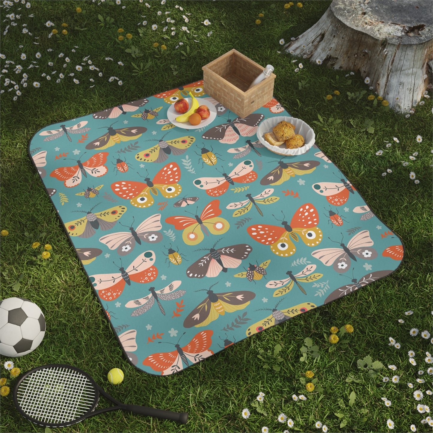 Flutter Frolic Moth, Butterfly, Dragonfly Bug Print Picnic Blanket - Outdoor Beach Stadium Roll-up Blanket with Moths Design