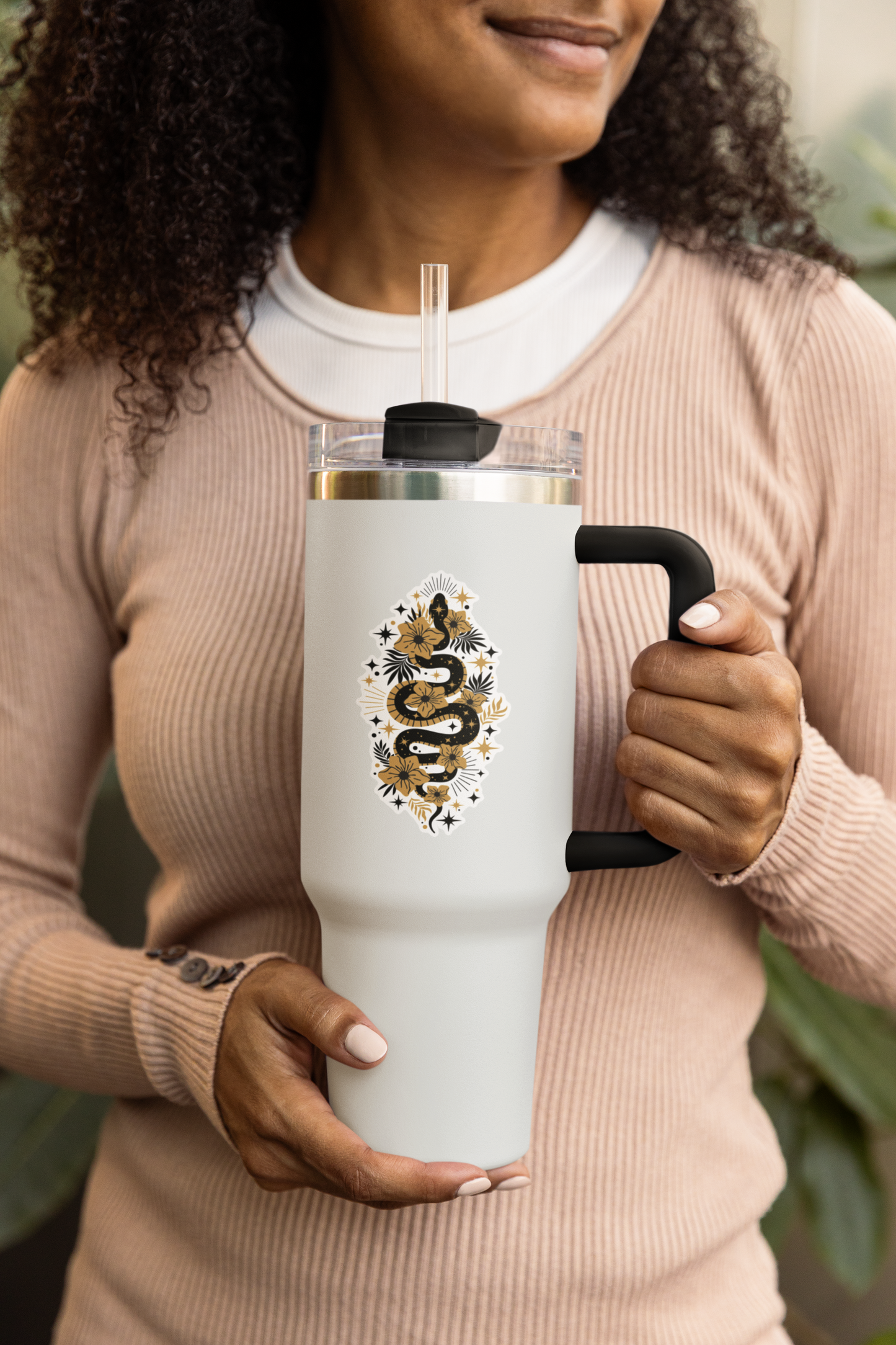 4" Mystic Gold Snake Sticker - Waterproof, Fade-Resistant Decal Stickers Boho Snakes Flowers Design