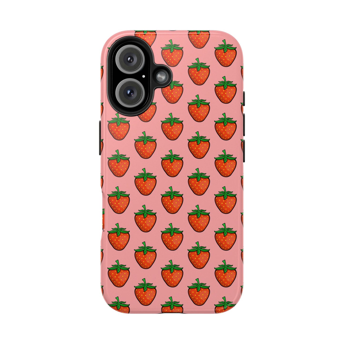 Strawberry Pattern Tough Phone Case, Cute Pink Berry Fruit Strawberries Design Cell Phone Cases