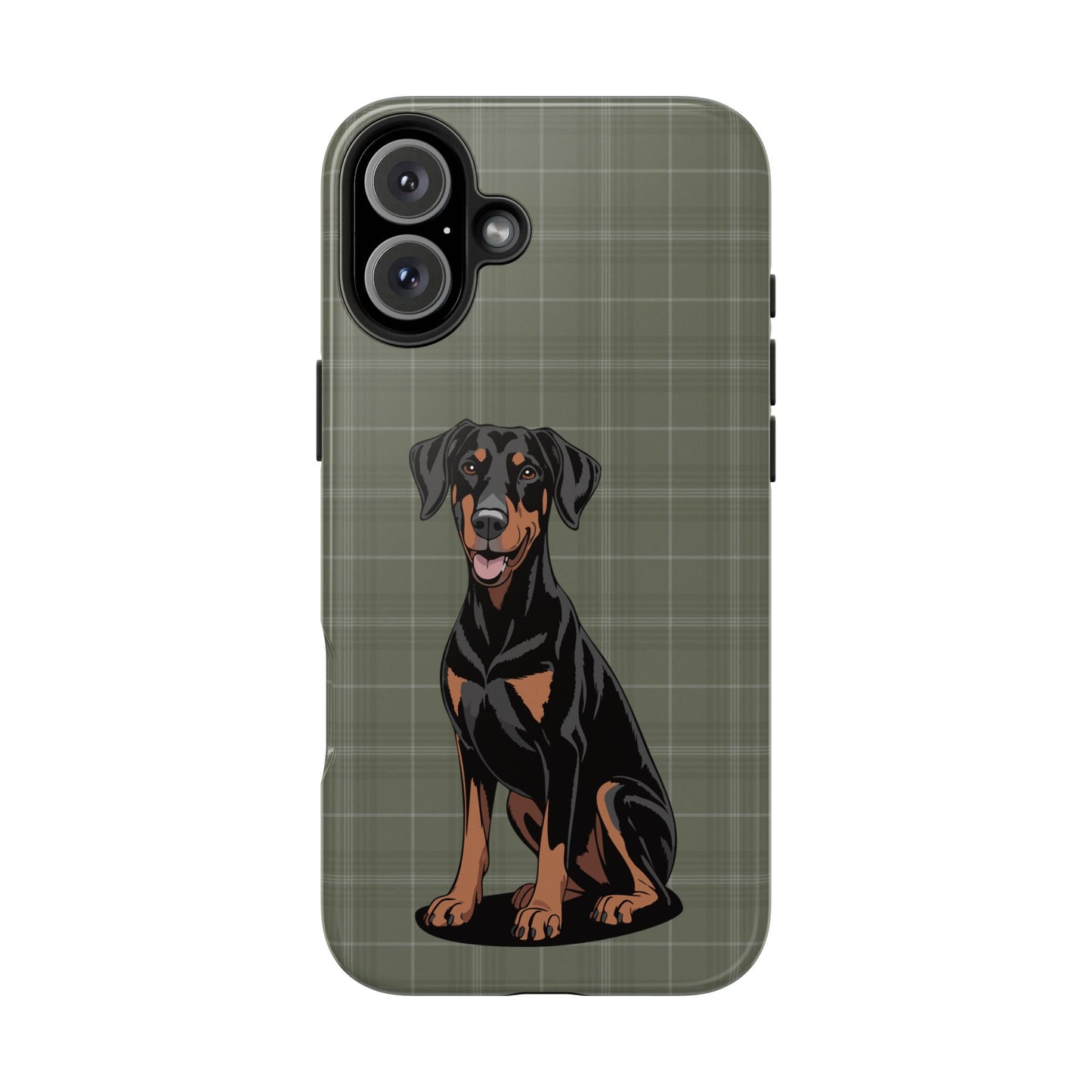 Doberman Pinscher Dog Phone Case, Tough Phone Cases Pet Dogs Green Plaid Pattern