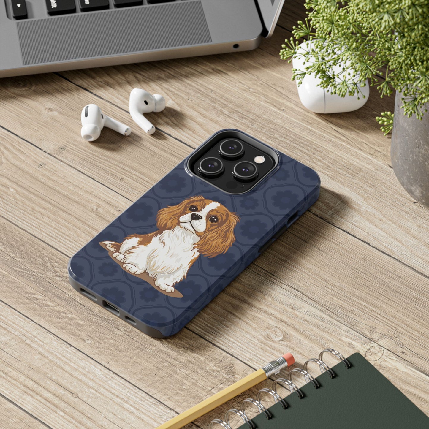 Cavalier King Charles Spaniel Dog Phone Case, Tough Phone Cases Pet Dogs Blue Pattern