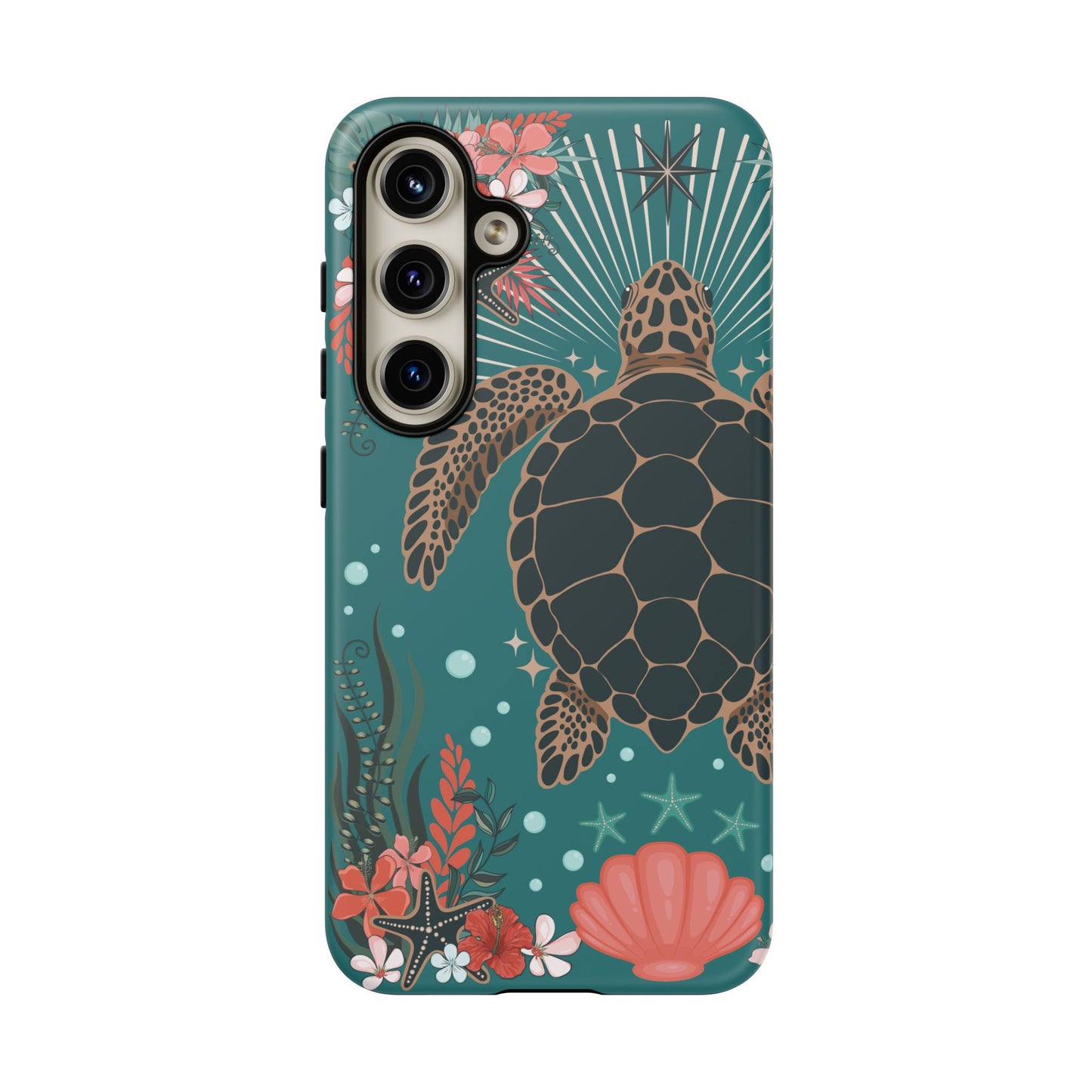 Sea Turtle Illustration Phone Case | Ocean Turtles Coral Floral Pattern Cell Phone Cases - Iphone, Google Pixel, Samsung - Matte Finish