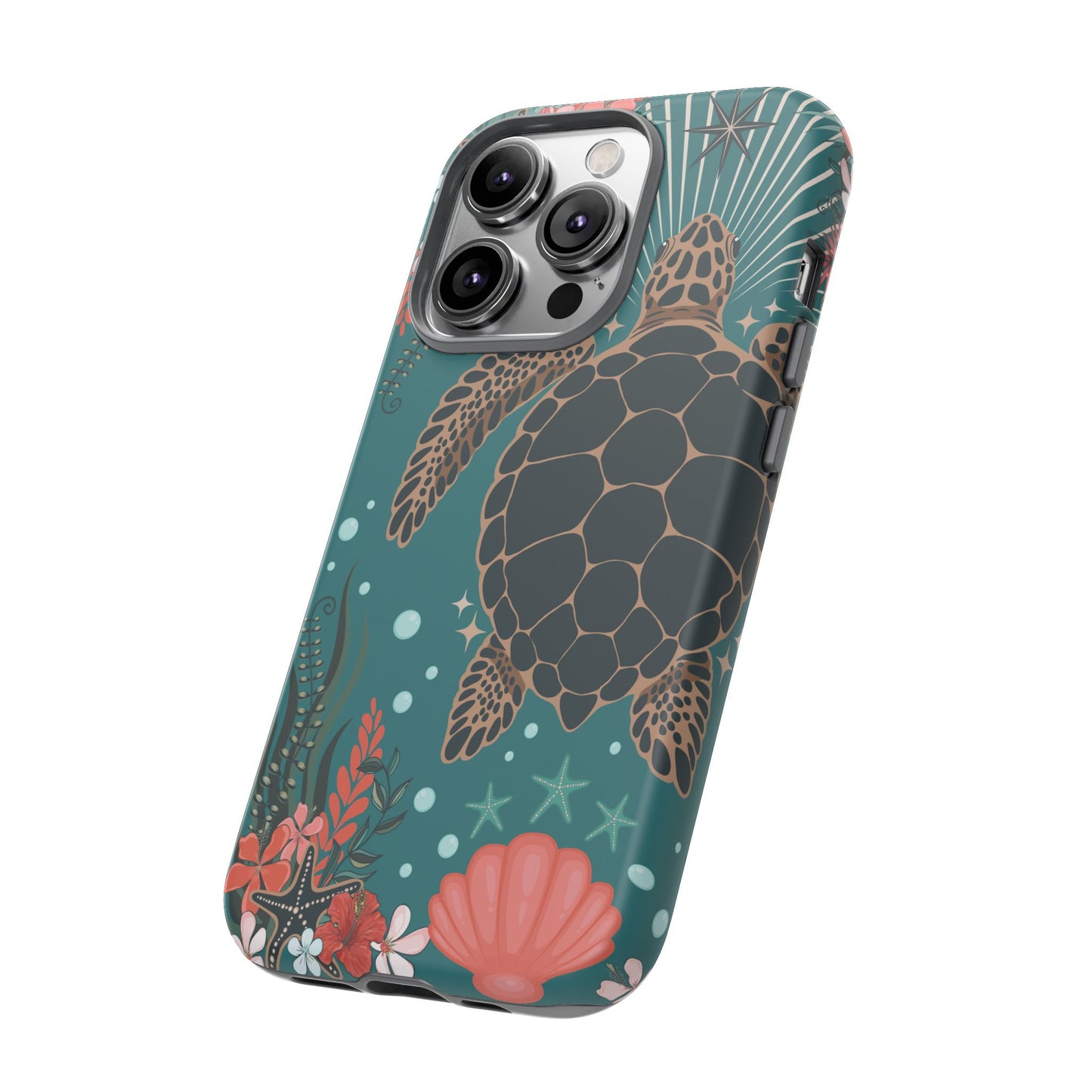 Sea Turtle Illustration Phone Case | Ocean Turtles Coral Floral Pattern Cell Phone Cases - Iphone, Google Pixel, Samsung - Matte Finish