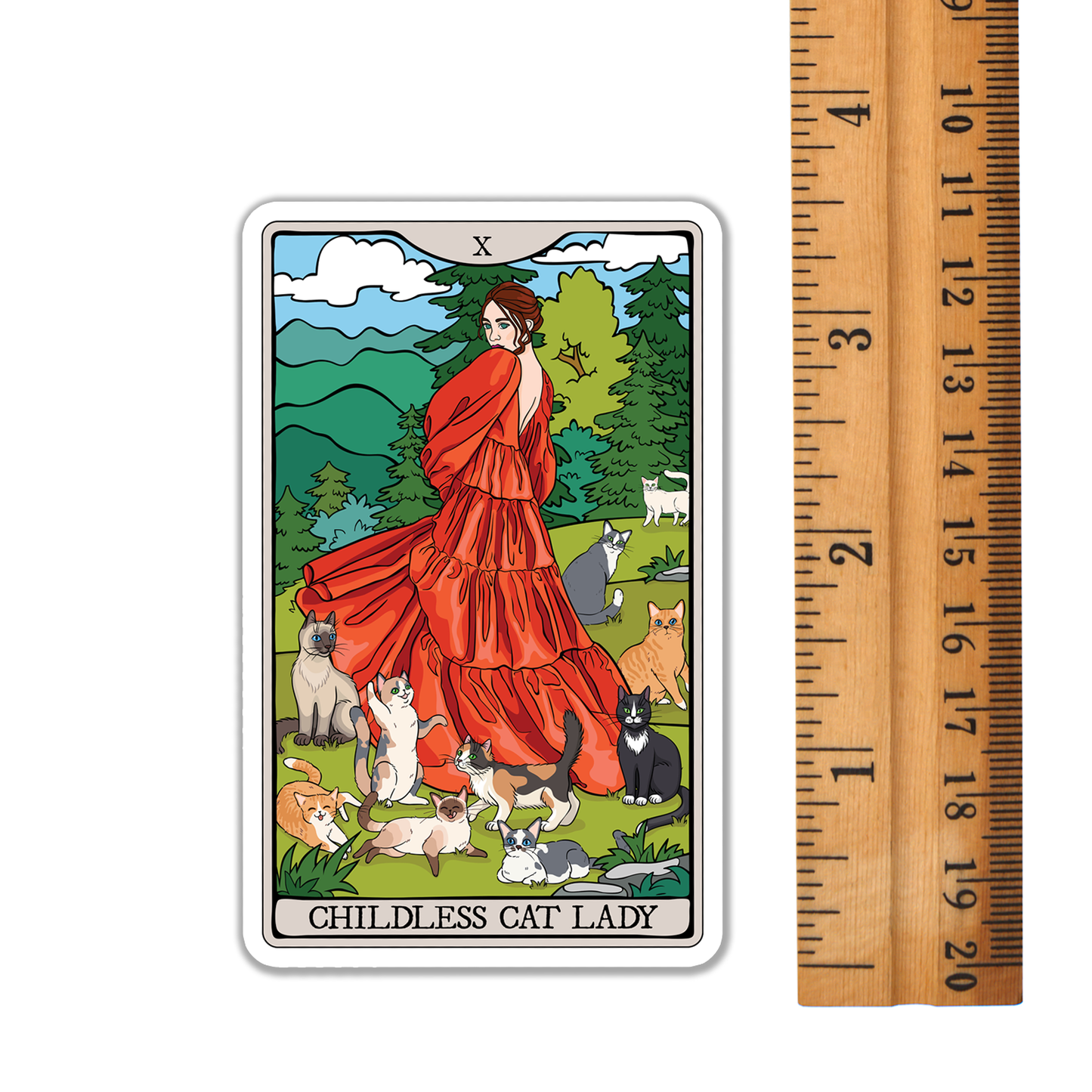 3.5" Childless Cat Lady Tarot Card Sticker - Waterproof, Fade-Resistant Decal Stickers Child-Free Woman and Cats Design