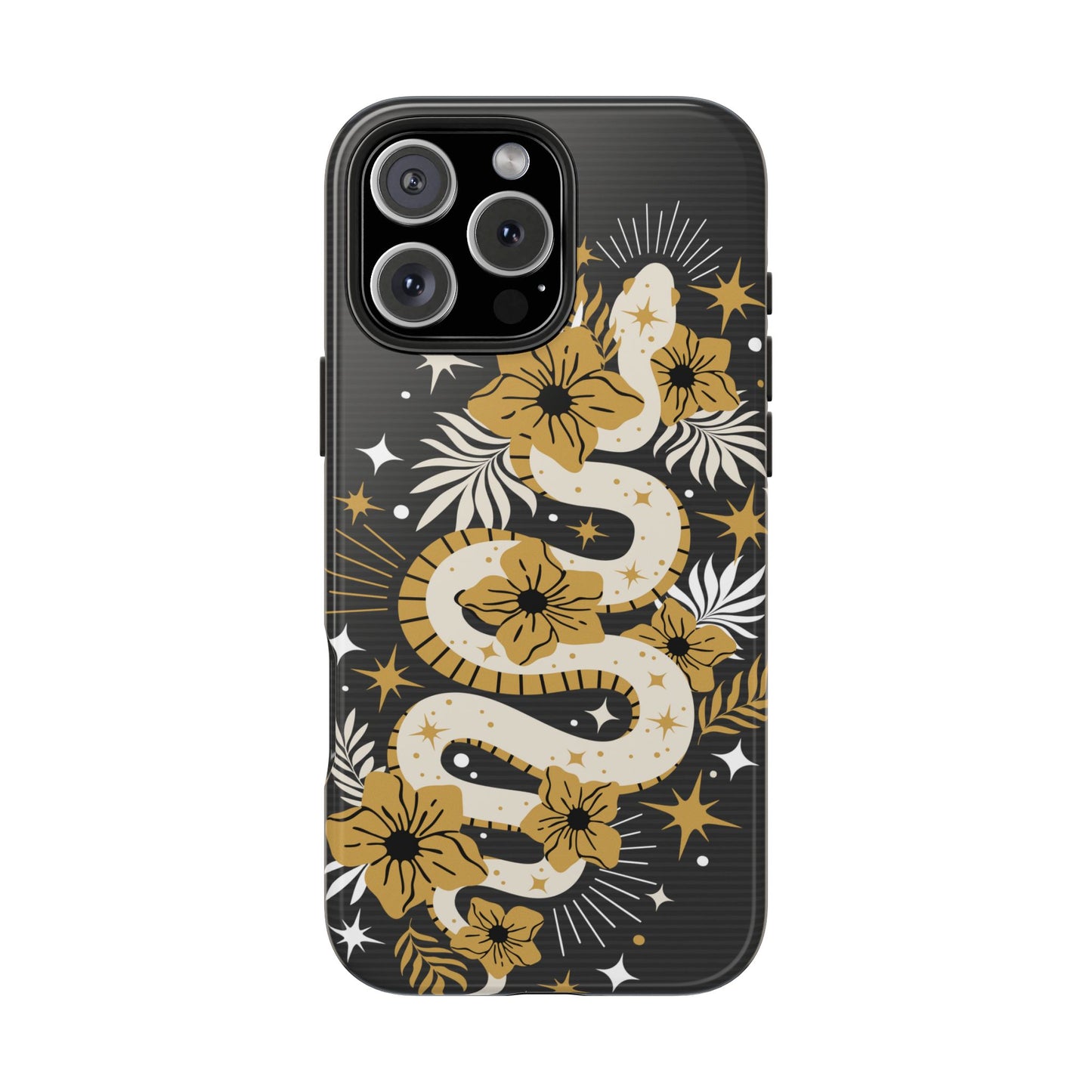Mystic Snake Cell Phone Case, Black Tough Cases, Protective Floral Golden Serpent Boho Design