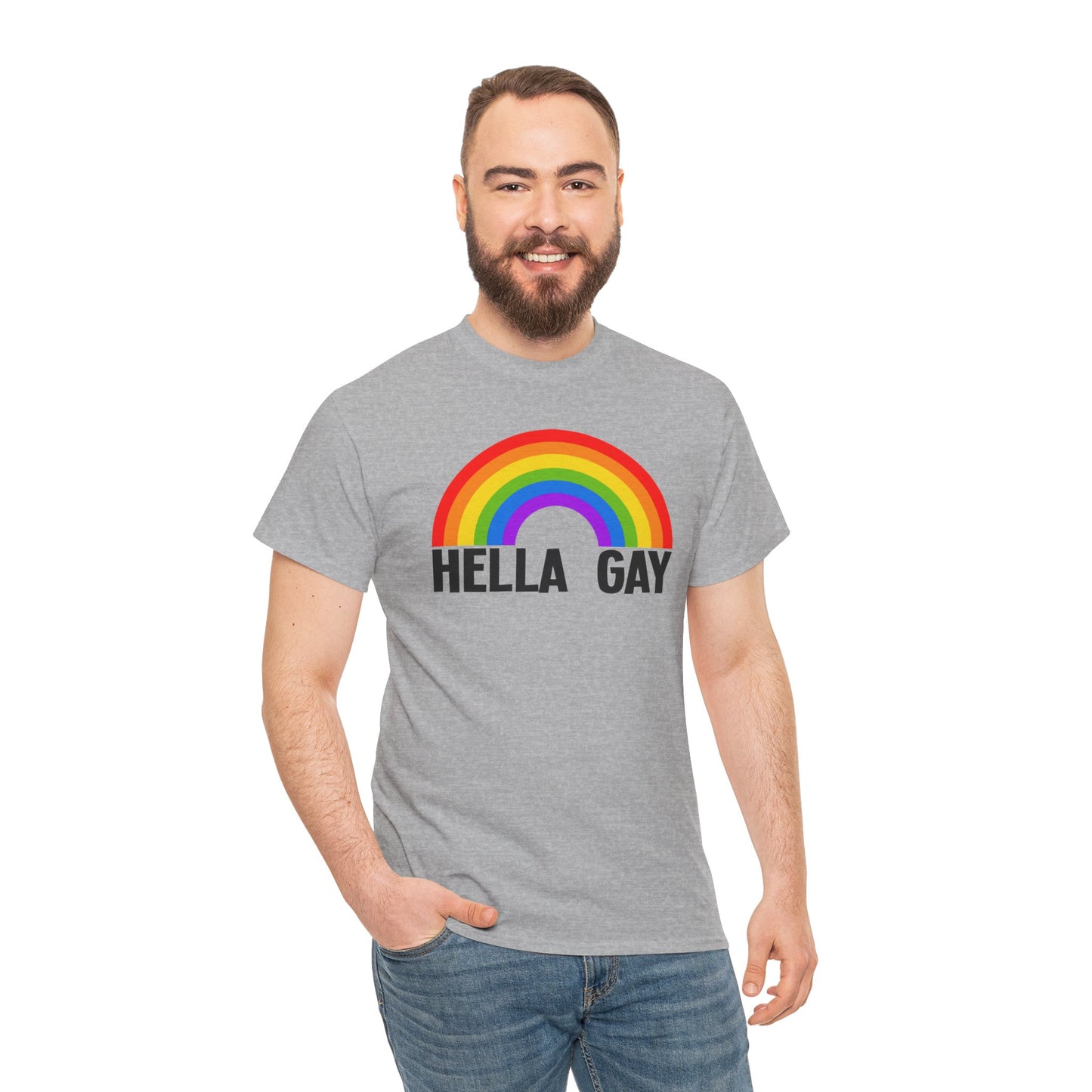 Hella Gay Rainbow Pride T-shirt Unisex Heavy Cotton Tee LGBTQIA+ Mens Womens Cotton Tee