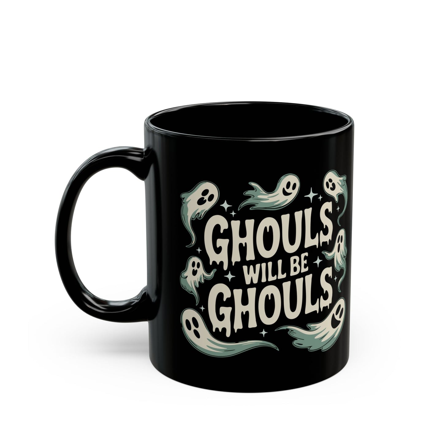 Ghouls Will Be Ghouls Coffee Mug, Halloween Black Ceramic Tea Cup, 11 Ounce Spooky Haunted Ghost Mugs, Cute Goth Fall Drinkware