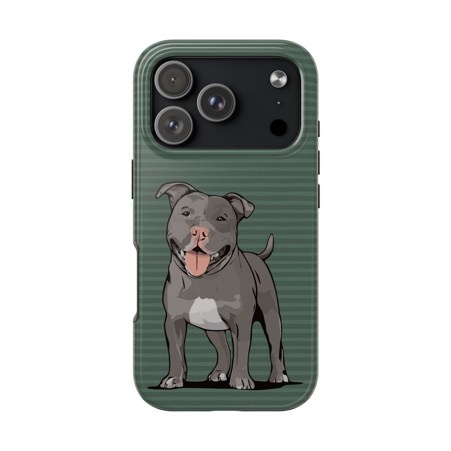 Gray Pit Bull Terrier Dog Phone Case, Tough Phone Cases Pet Pitbull Dogs Green Stripe Pattern