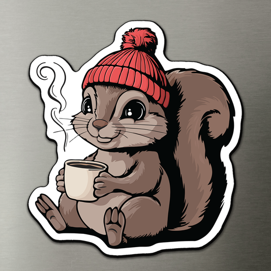 Cozy Squirrel Magnet - 3" Vinyl Fridge Magnets Indoor Outdoor Squirrels Fall Autumn