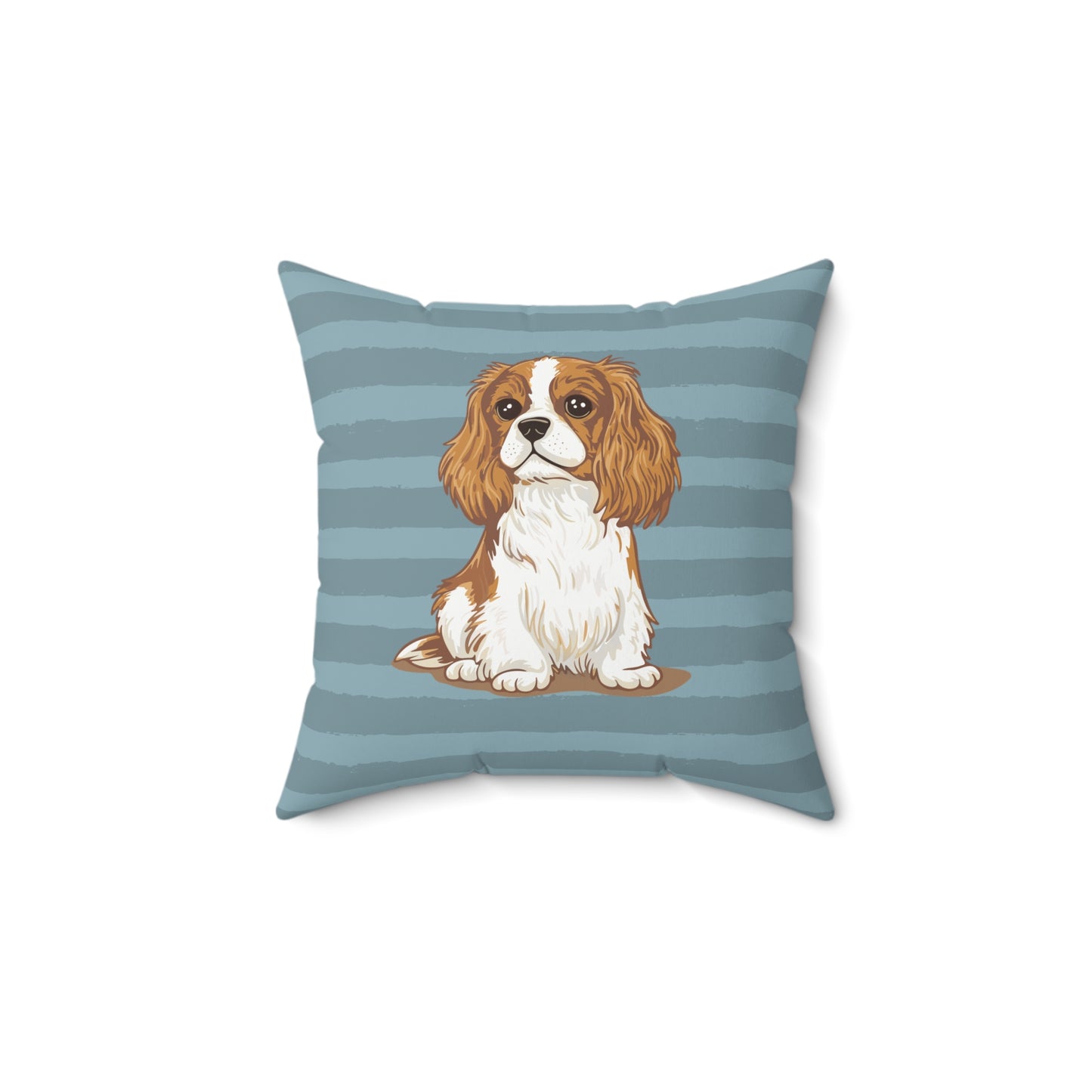 Cavalier King Charles Spaniel Dogs Square Throw Pillow, Pet Owner Home Decor, Blue Stripe Pillows, Dog Memorial Gifts