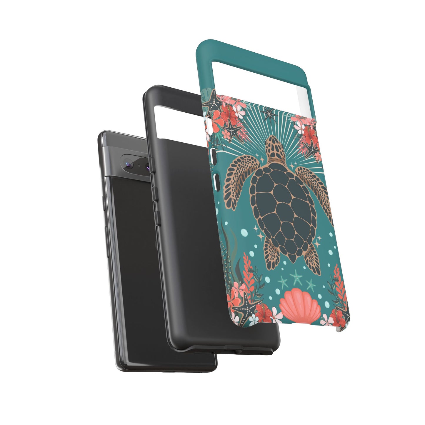 Sea Turtle Illustration Phone Case | Ocean Turtles Coral Floral Pattern Cell Phone Cases - Iphone, Google Pixel, Samsung - Matte Finish