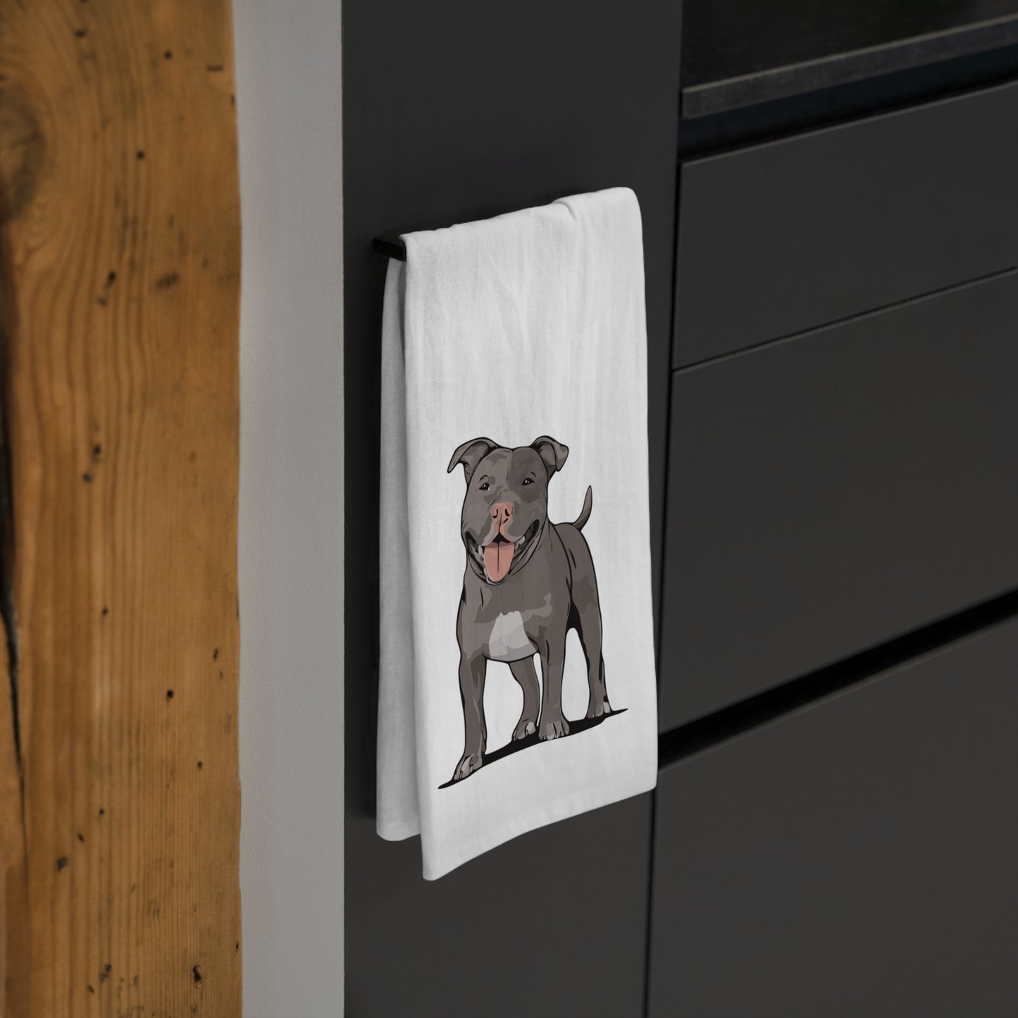 Gray Pit Bull Terrier Dog Kitchen Tea Towel, Pitbull Owner Gift, Hand Dish Towels Home Decor