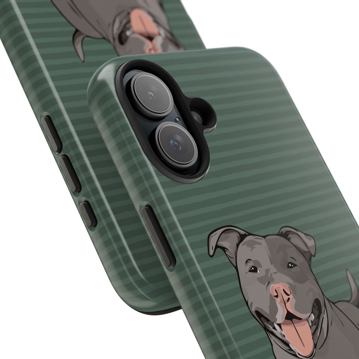 Gray Pit Bull Terrier Dog Phone Case, Tough Phone Cases Pet Pitbull Dogs Green Stripe Pattern
