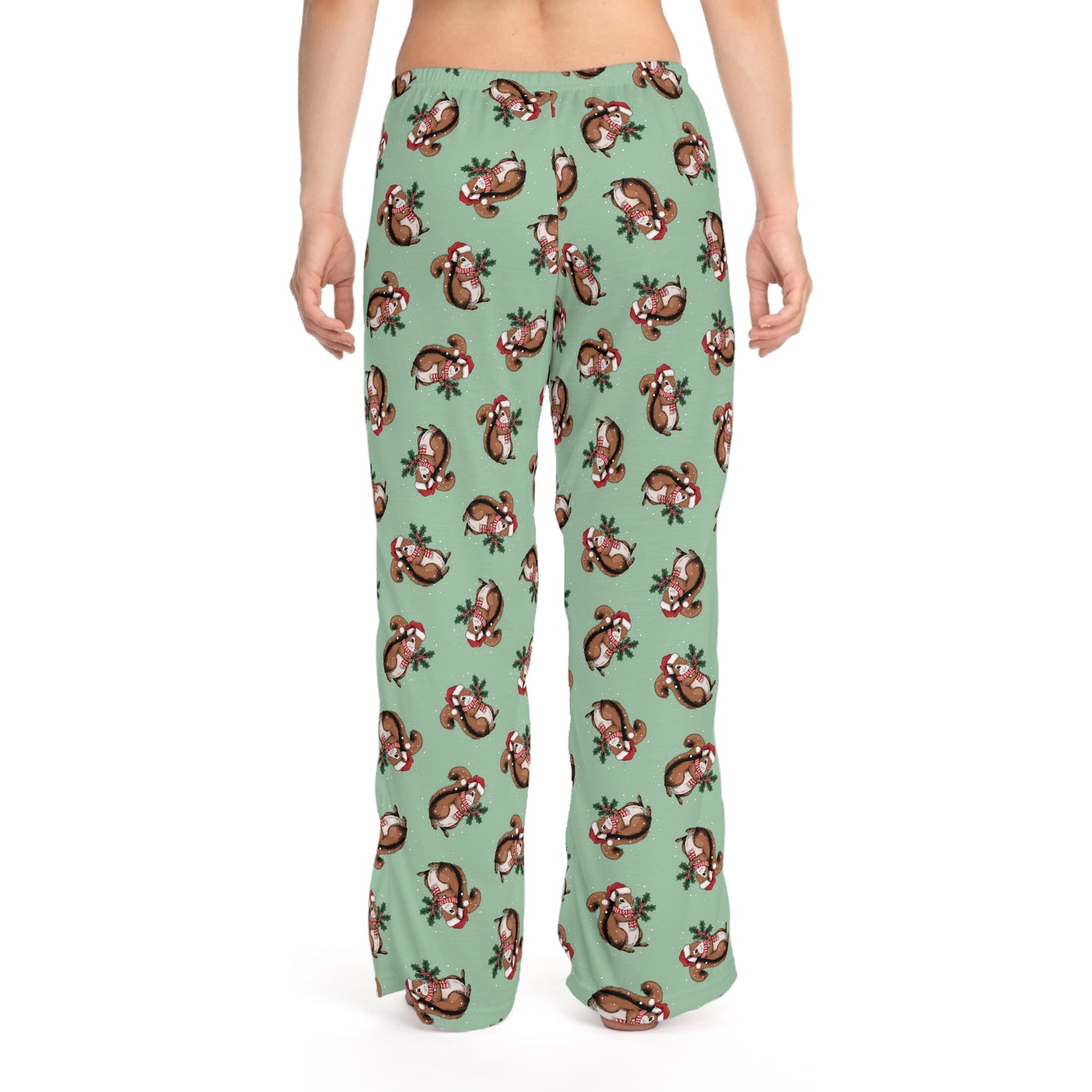 Christmas Squirrel Women's Pajama Pants, Festive Holiday Xmas Squirrels In Santa Hat Comfy Drawstring Pajamas, Cozy Winter Pajama Bottoms