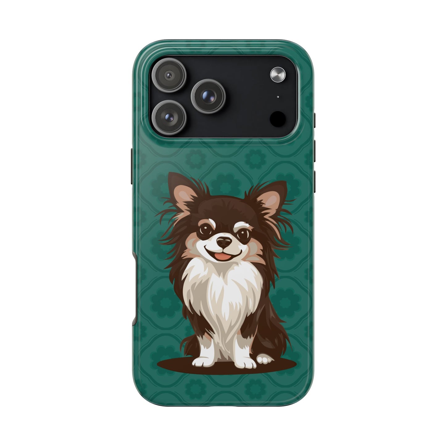 Long Haired Chihuahua Dog Phone Case, Tough Phone Cases Pet Dogs Teal Pattern