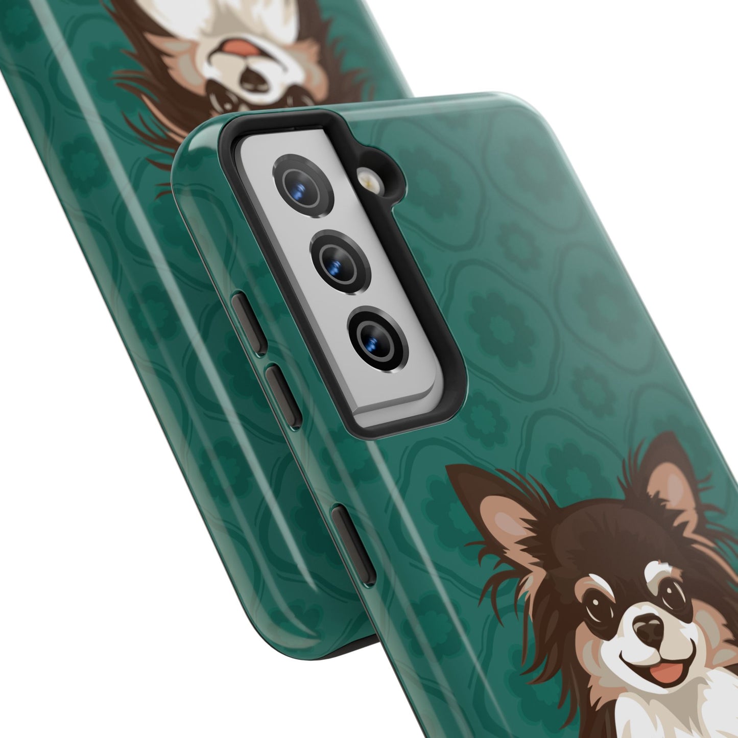 Long Haired Chihuahua Dog Phone Case, Tough Phone Cases Pet Dogs Teal Pattern