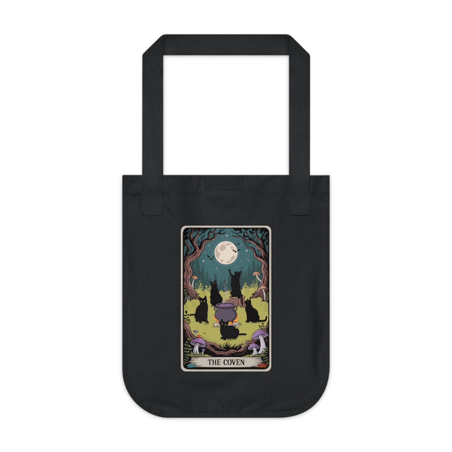 The Coven Black Cat Witches Tarot Card Art Tote Bag | Witchy Full Moon Forest Illustration 100% Cotton Reusable Shopping Bags
