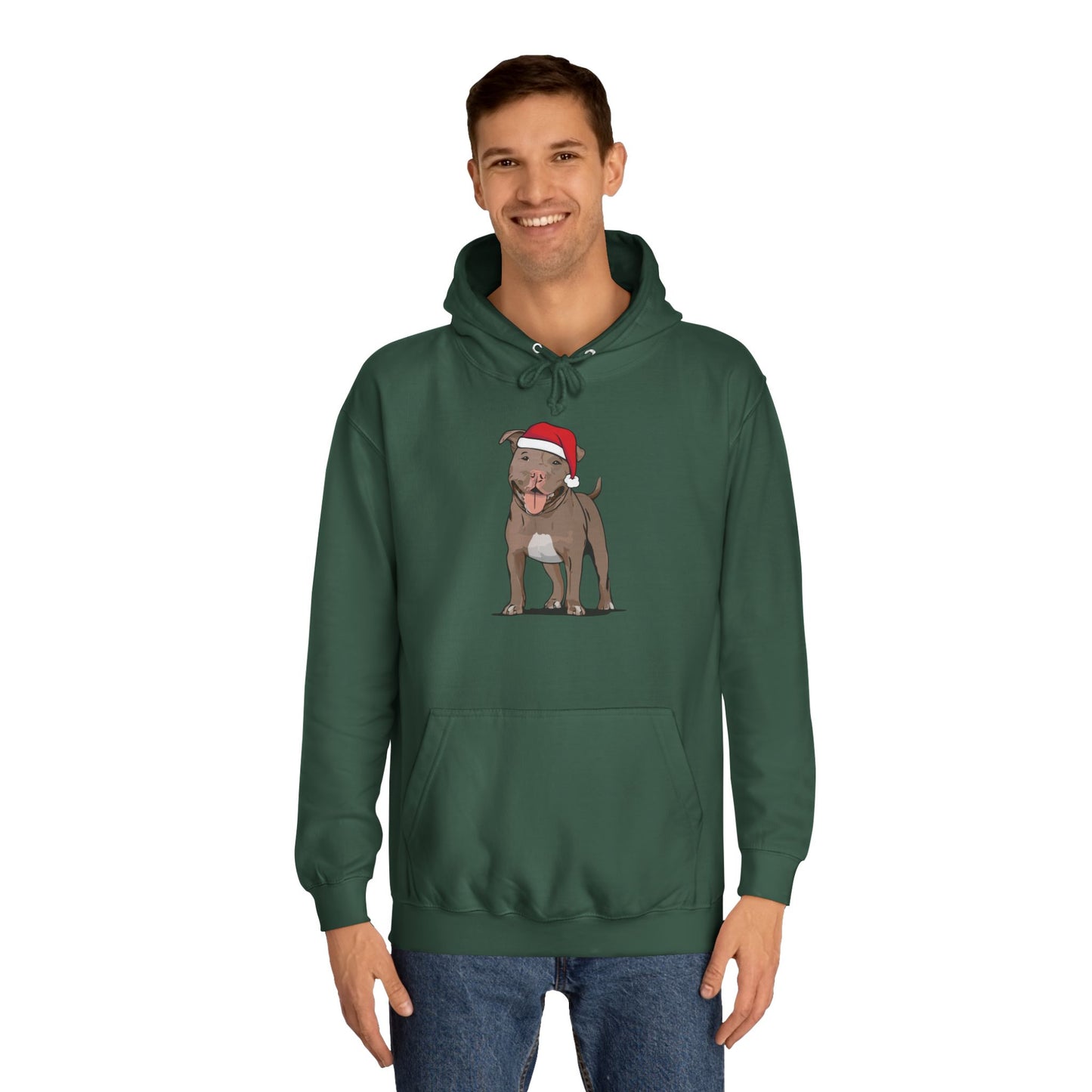 Pit Bull Terrier Dog Holiday Hoodie, Christmas Pullover Hooded Sweatshirt, Xmas Santa Brown Pitbull Dogs Apparel Hoodies Sweatshirts