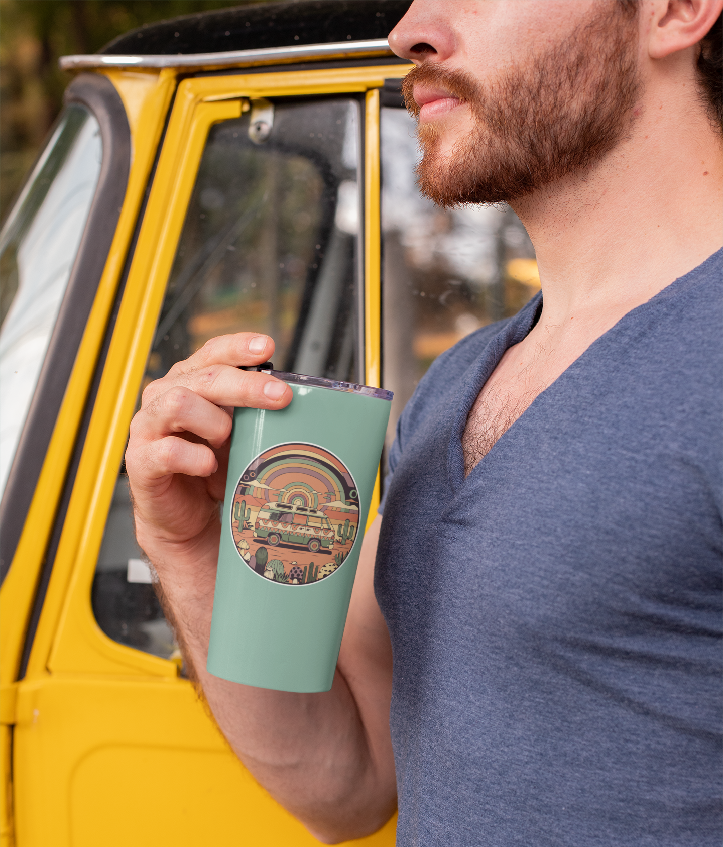 3.5" Roadtrippin' In The Desert Sticker - Vanlife Retro Van Travel Psychedelic Trippy Nomad Decal Stickers