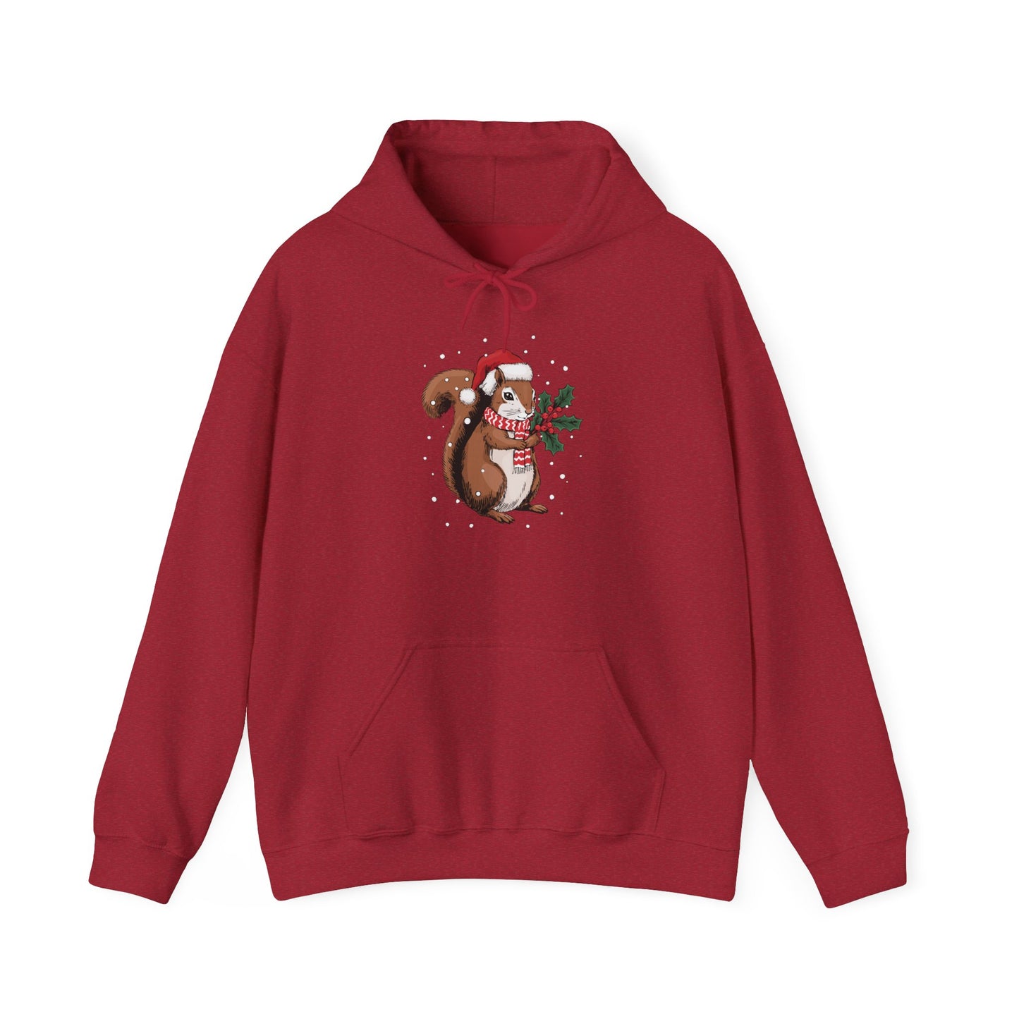 Christmas Squirrel Pullover Hoodie, Festive Holiday Xmas Squirrels In Santa Hat Hooded Sweatshirt, Cute Snowy Winter Unisex Hoodies