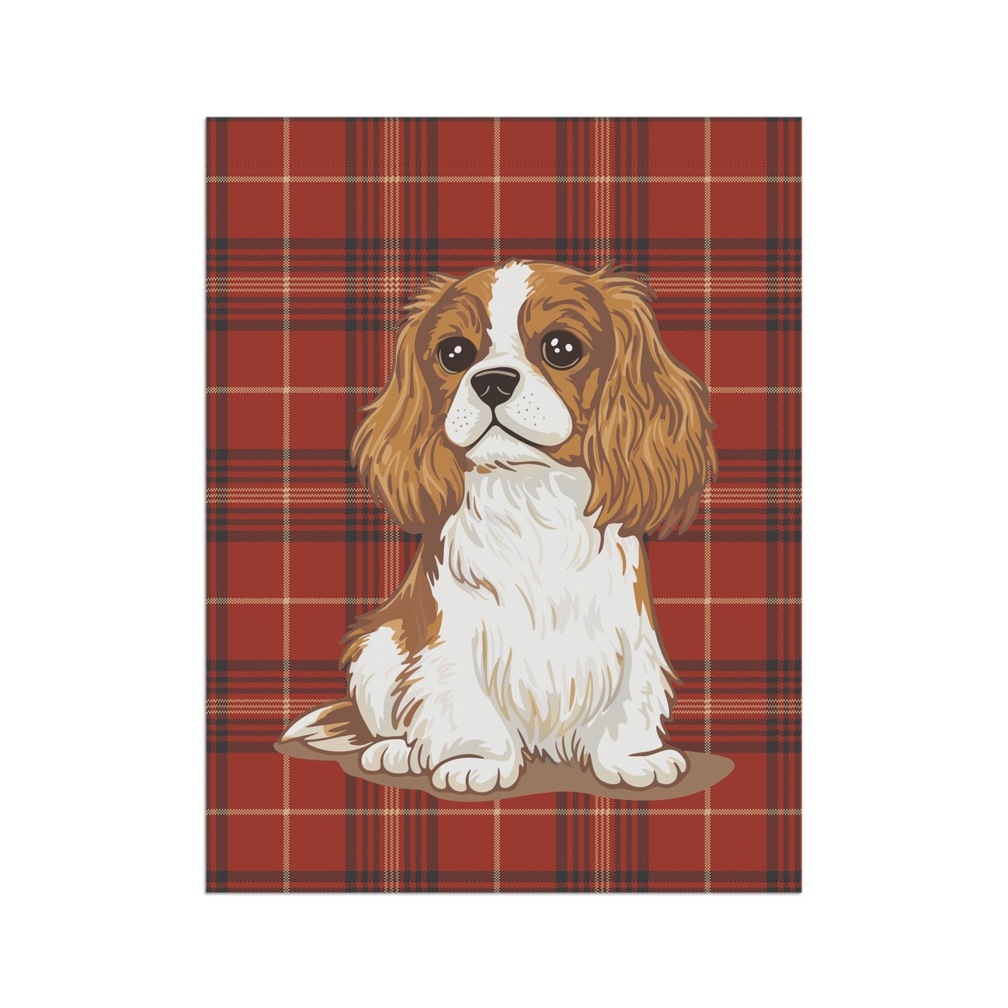 Blenheim Cavalier King Charles Spaniel Red Tartan Plaid Outdoor Garden Banner Flag, Christmas Holiday Yard Decorations
