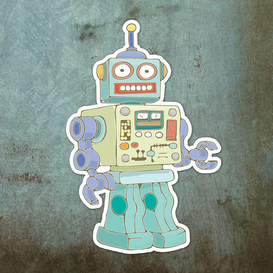4" Retro Robot Sticker - Waterproof, Fade-Resistant Decal Stickers Colorful Robots