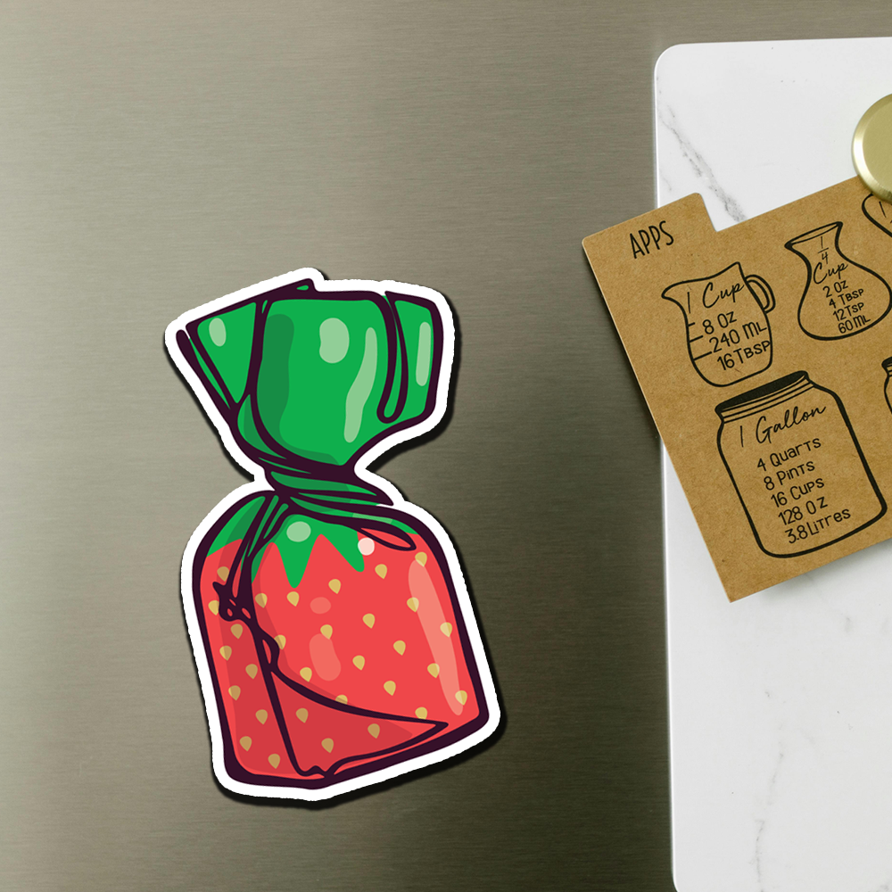 Strawberry Hard Candies Magnet - 3" Retro Candy Strawberries Vinyl Fridge Magnets Indoor Outdoor