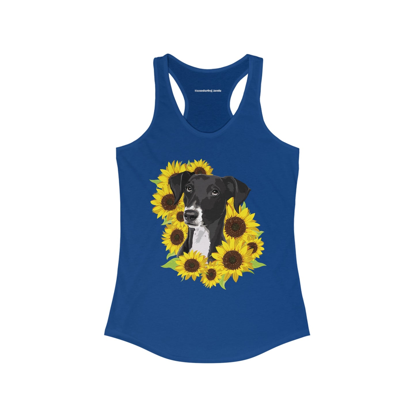 Marley Dog in Sunflowers Women's Racerback Tank Top - Black Lab Dog with Sunflower Art Print