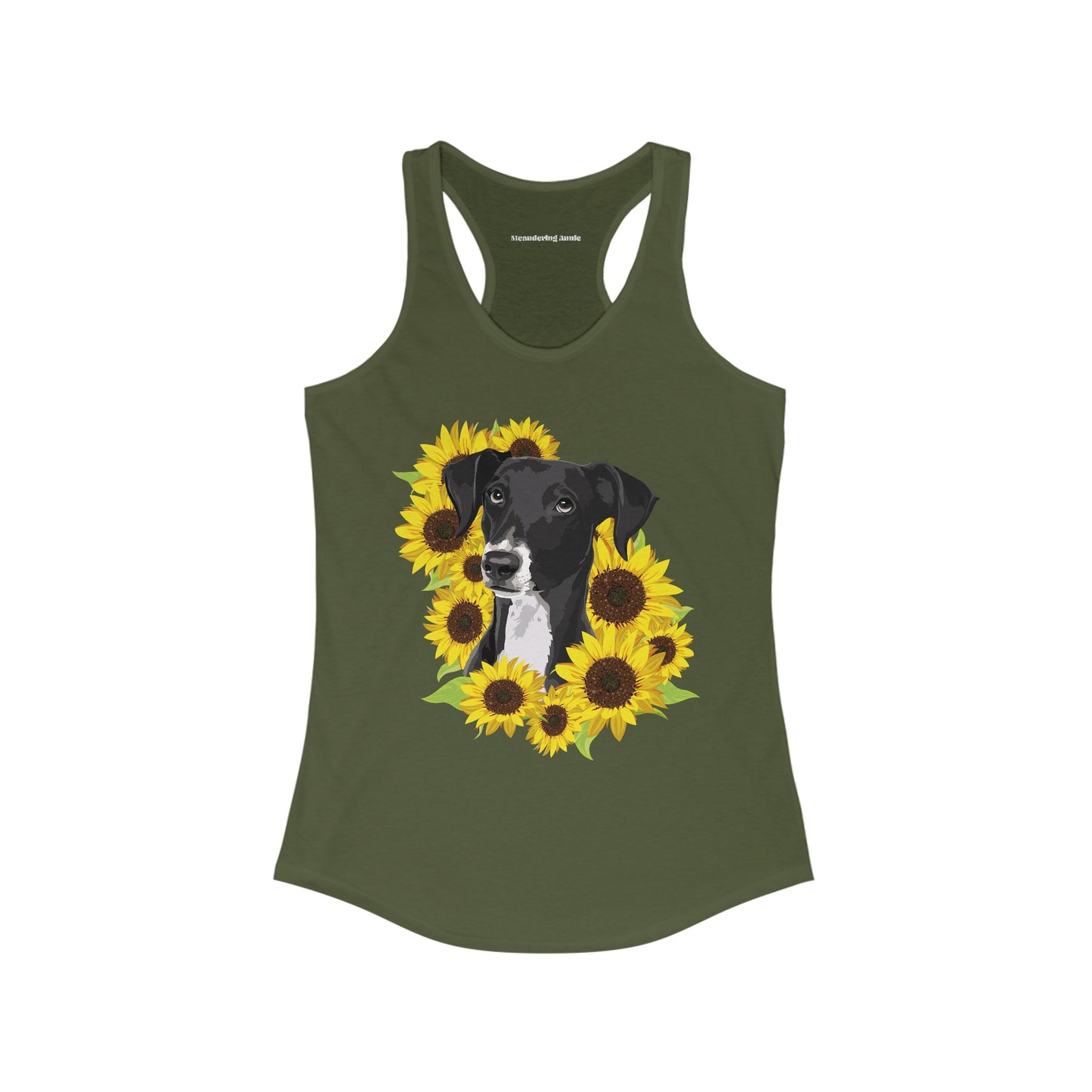 Marley Dog in Sunflowers Women's Racerback Tank Top - Black Lab Dog with Sunflower Art Print