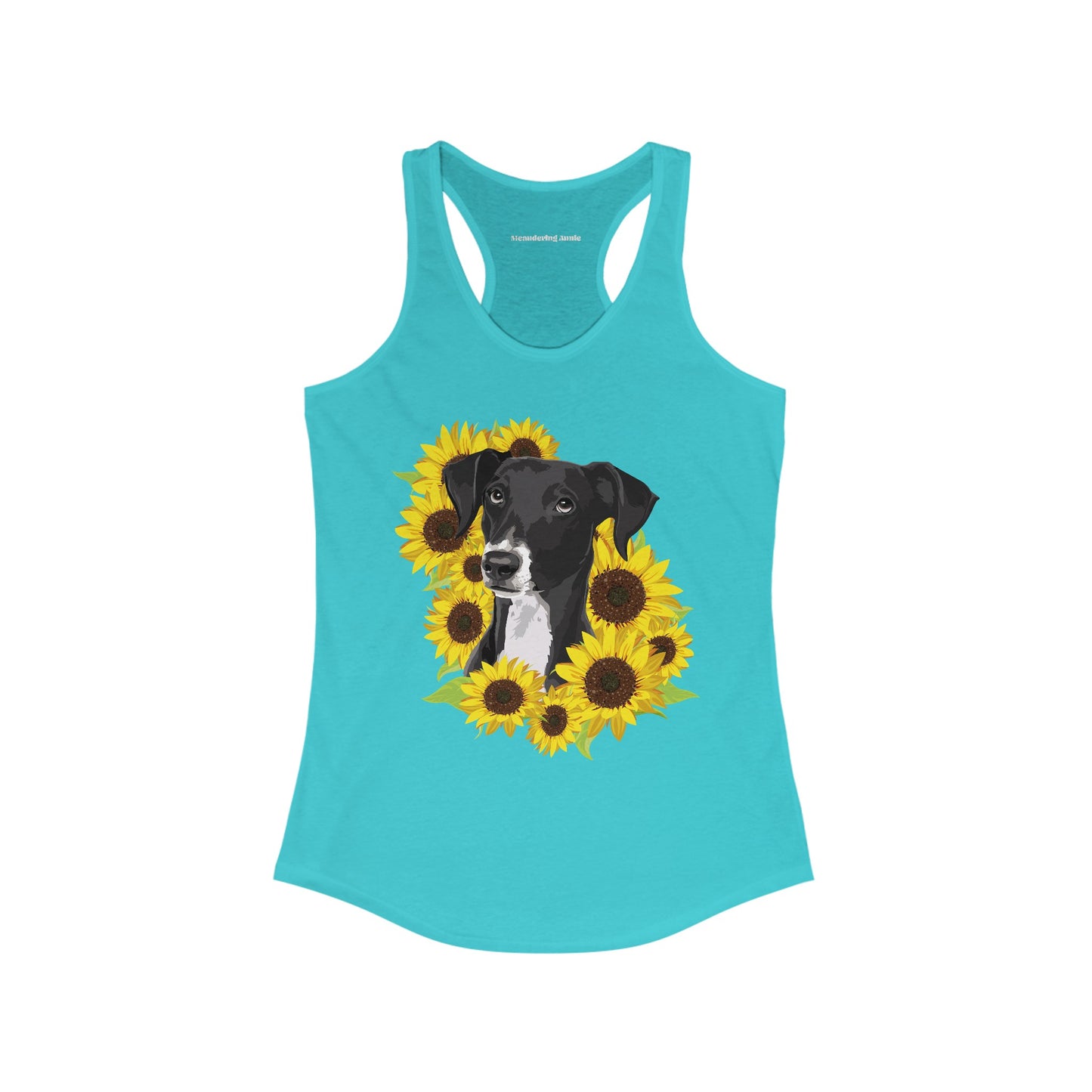 Marley Dog in Sunflowers Women's Racerback Tank Top - Black Lab Dog with Sunflower Art Print