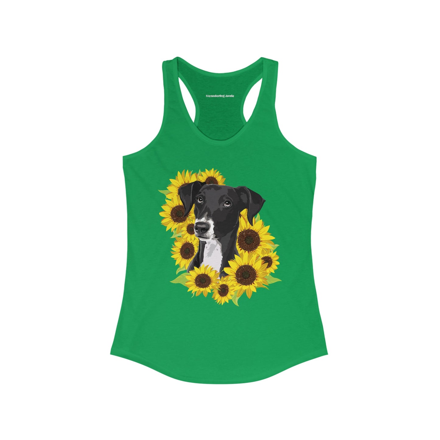 Marley Dog in Sunflowers Women's Racerback Tank Top - Black Lab Dog with Sunflower Art Print