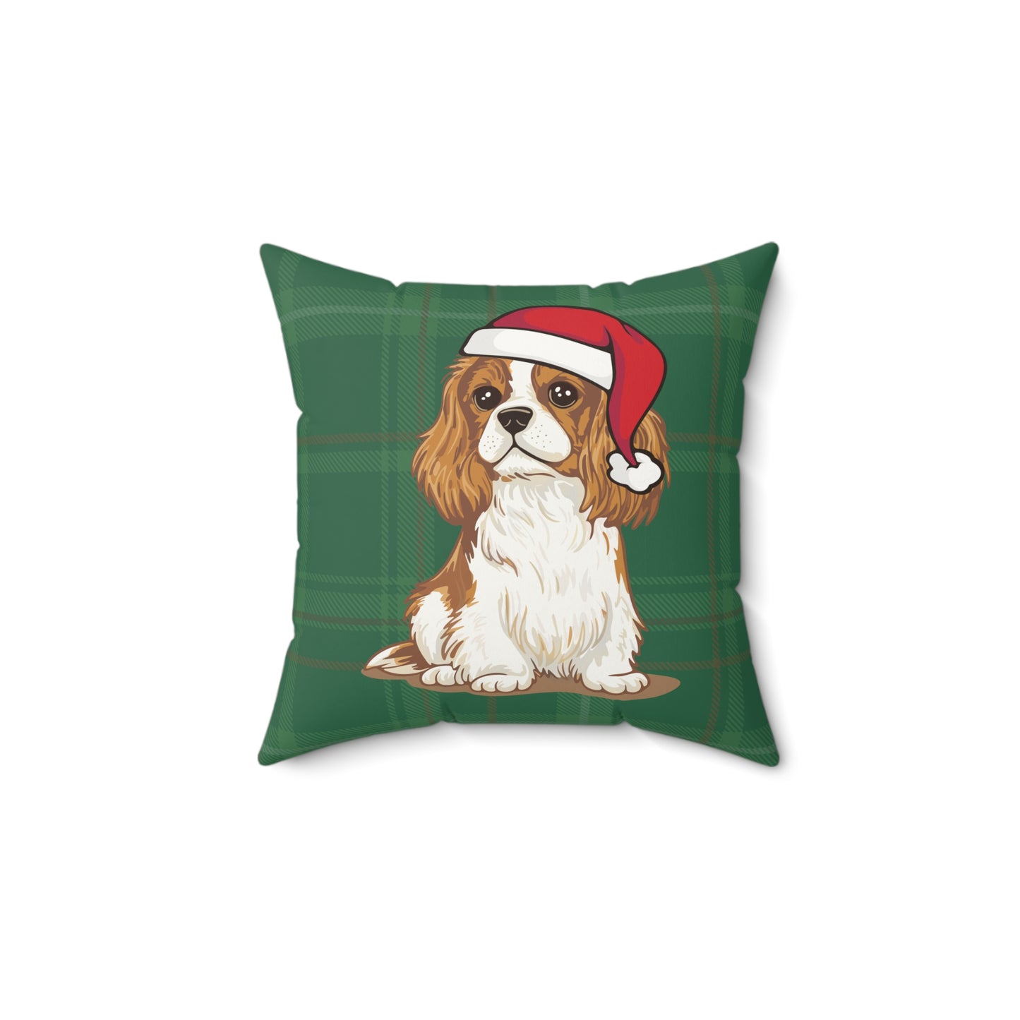 Christmas Dogs Throw Pillow, Cavalier King Charles Spaniel Dog Holiday Home Decor, Faux Suede Green Plaid Cushion Pillows, Xmas Decorations
