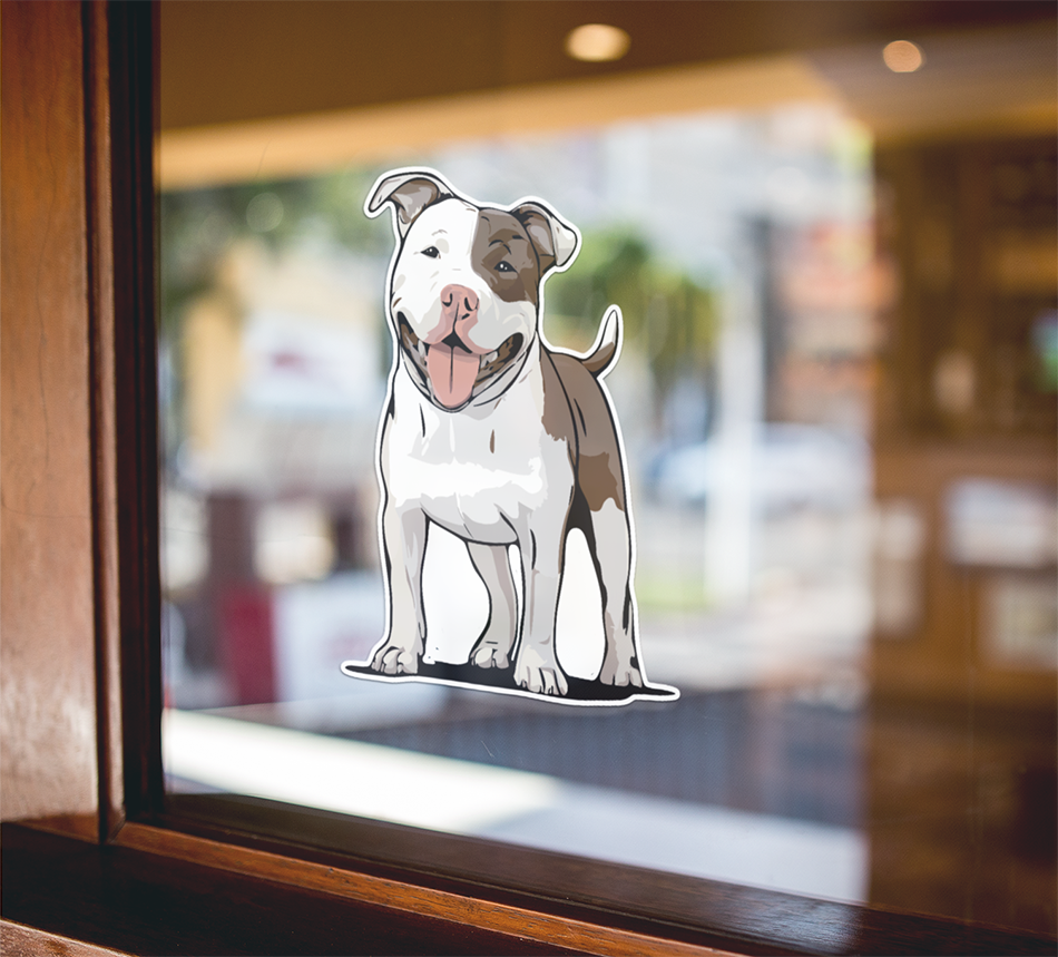 Pit Bull Terrier Dog Sticker - 3" Pitbull Vinyl Decal Stickers White & Brown Dogs Waterproof Pittie Decals