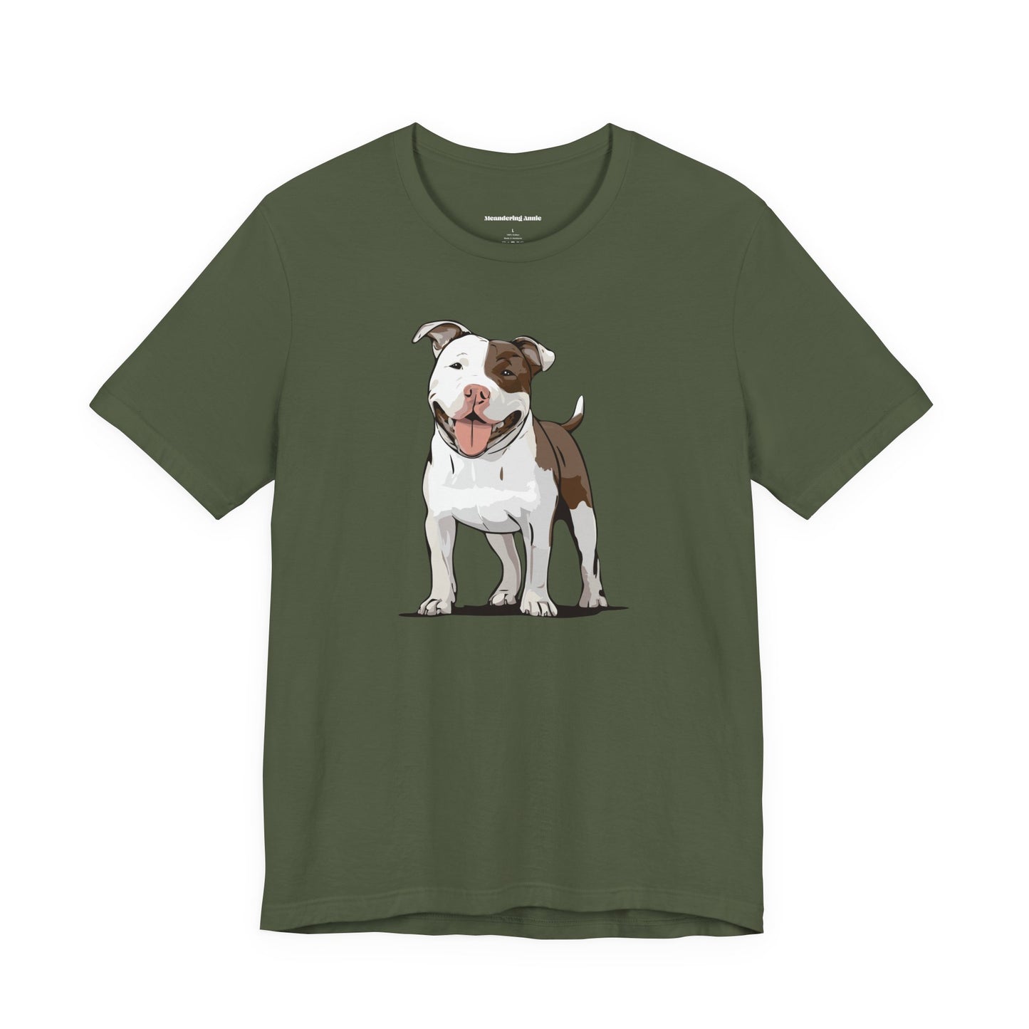 Pit Bull Terrier Dog T-shirt Mens Womens Unisex Jersey Cotton Short Sleeve Tee with White & Brown Pitbull Dogs Pet Design