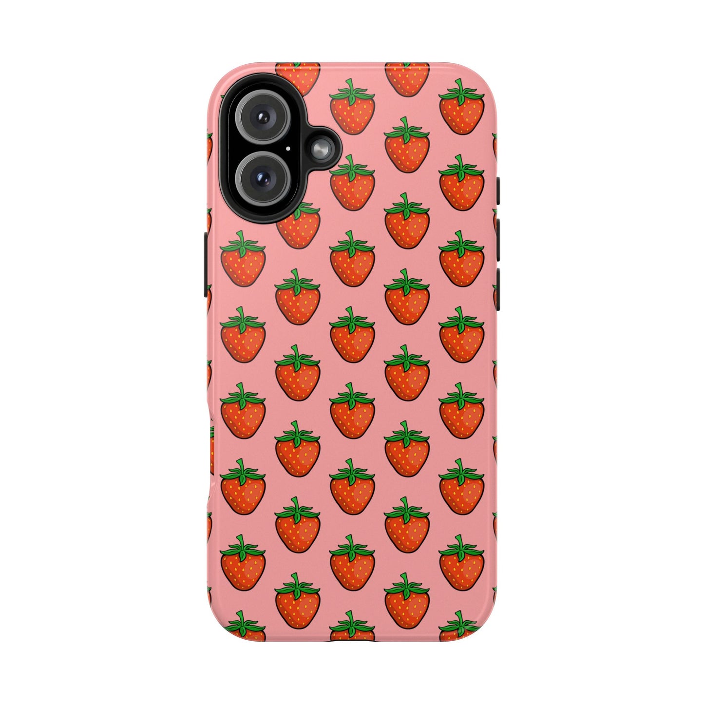 Strawberry Pattern Tough Phone Case, Cute Pink Berry Fruit Strawberries Design Cell Phone Cases