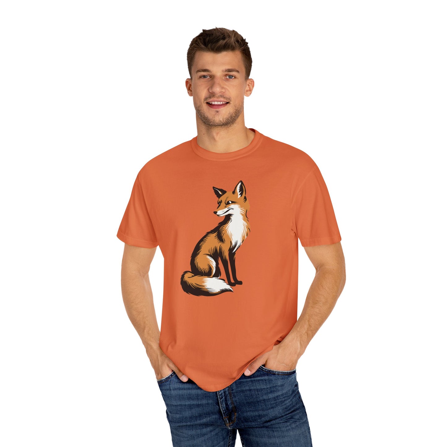 Fox T-shirt Mens Womens Unisex Garment-Dyed Tee with Fox Art Design