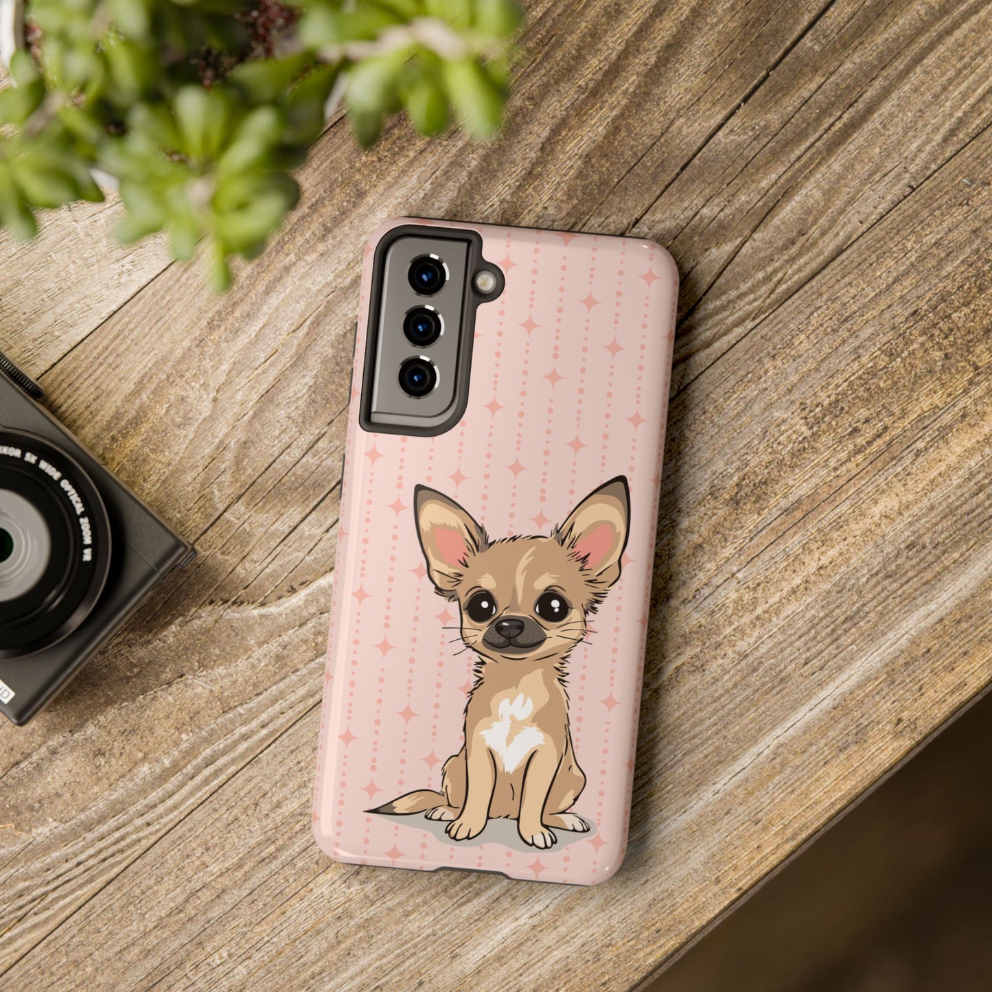 Tan Chihuahua Puppy Dog Phone Case, Tough Phone Cases Pet Dogs Retro Pink Pattern