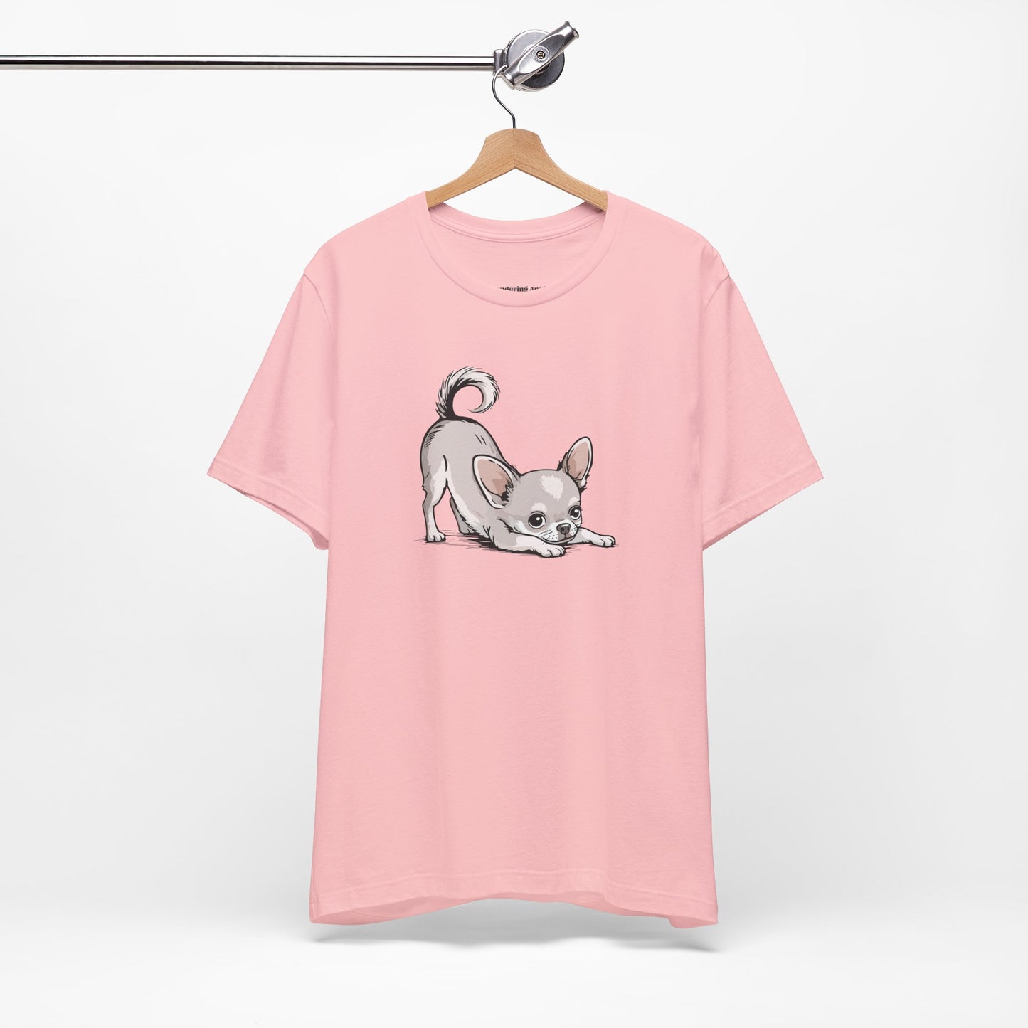 Playful Stretching Chihuahua Dog T-Shirt | Cute Puppy Dogs Illustration Tee, Cotton Chihuahuas Apparel, Pet Owner Shirts