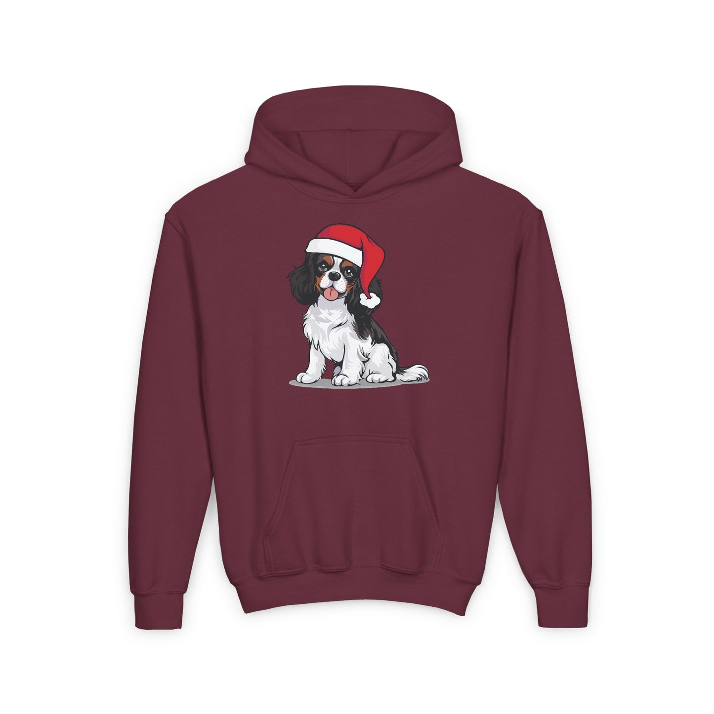 Christmas Cavalier King Charles Spaniel Dog Kids Pullover Hoodie, Holiday Xmas Dogs Santa Hat Youth Hooded Sweatshirt Childrens Hoodies