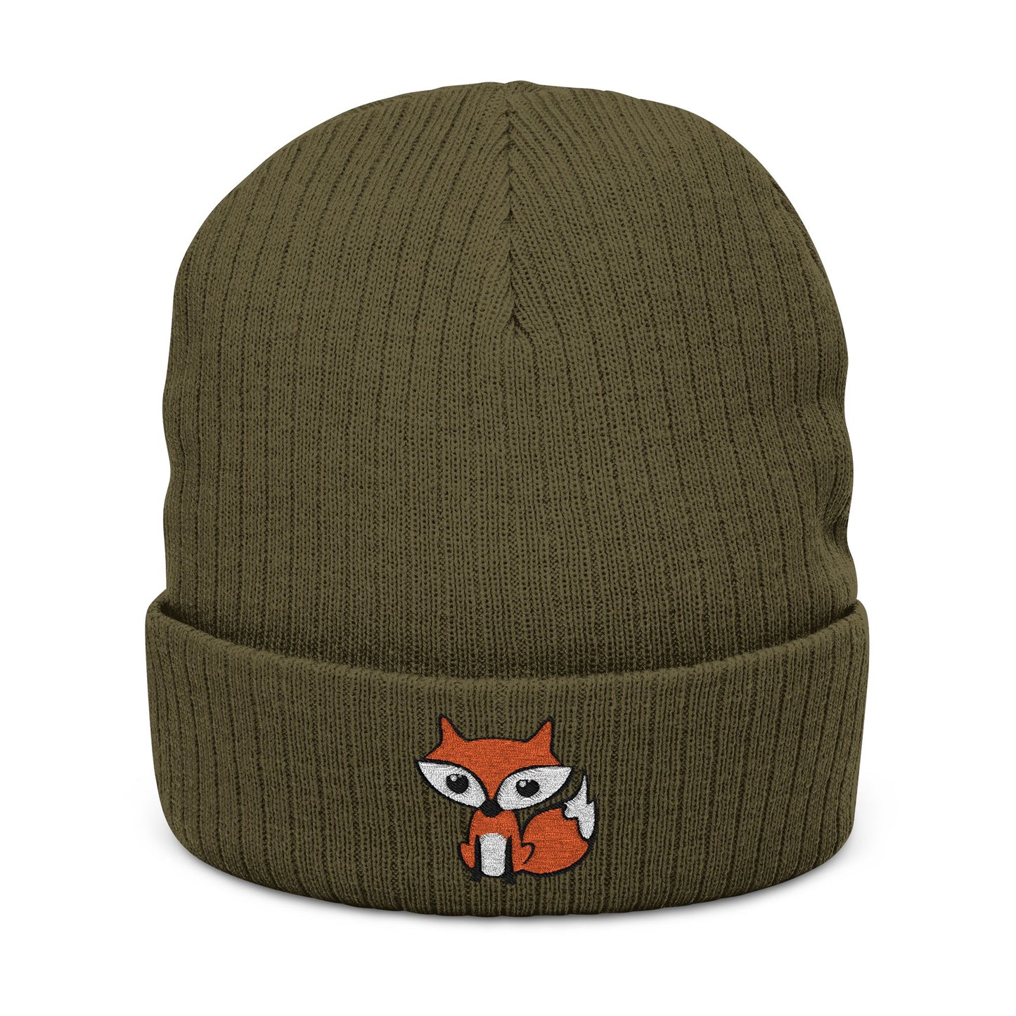 Embroidered Fox Ribbed Beanie | Knit Cuffed Hat Embroidery, Winter Headwear Accessories Foxes Beanies